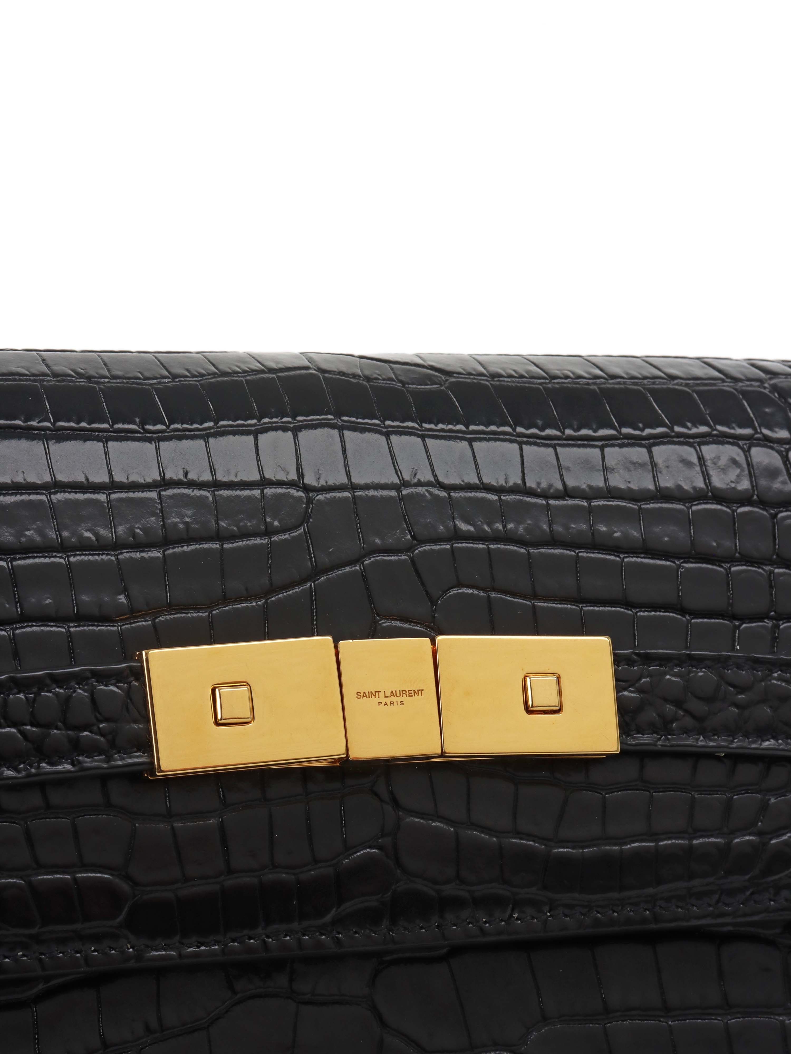 Saint Laurent Medium Manhattan Shiny Crocodile Shoulder Bag.