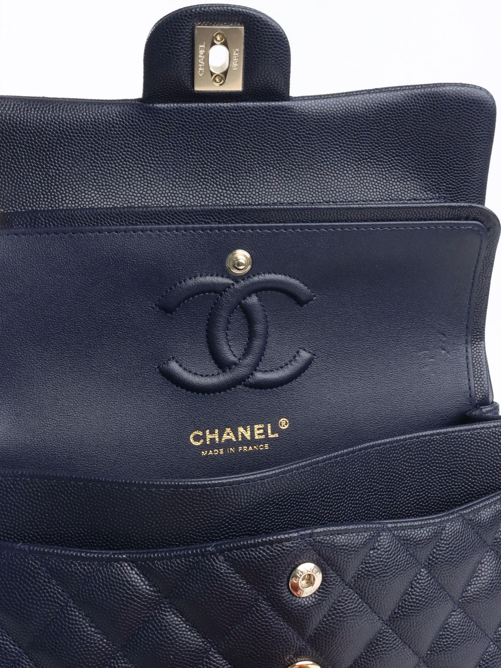Chanel Small Navy Caviar Classic Flap LGHW.