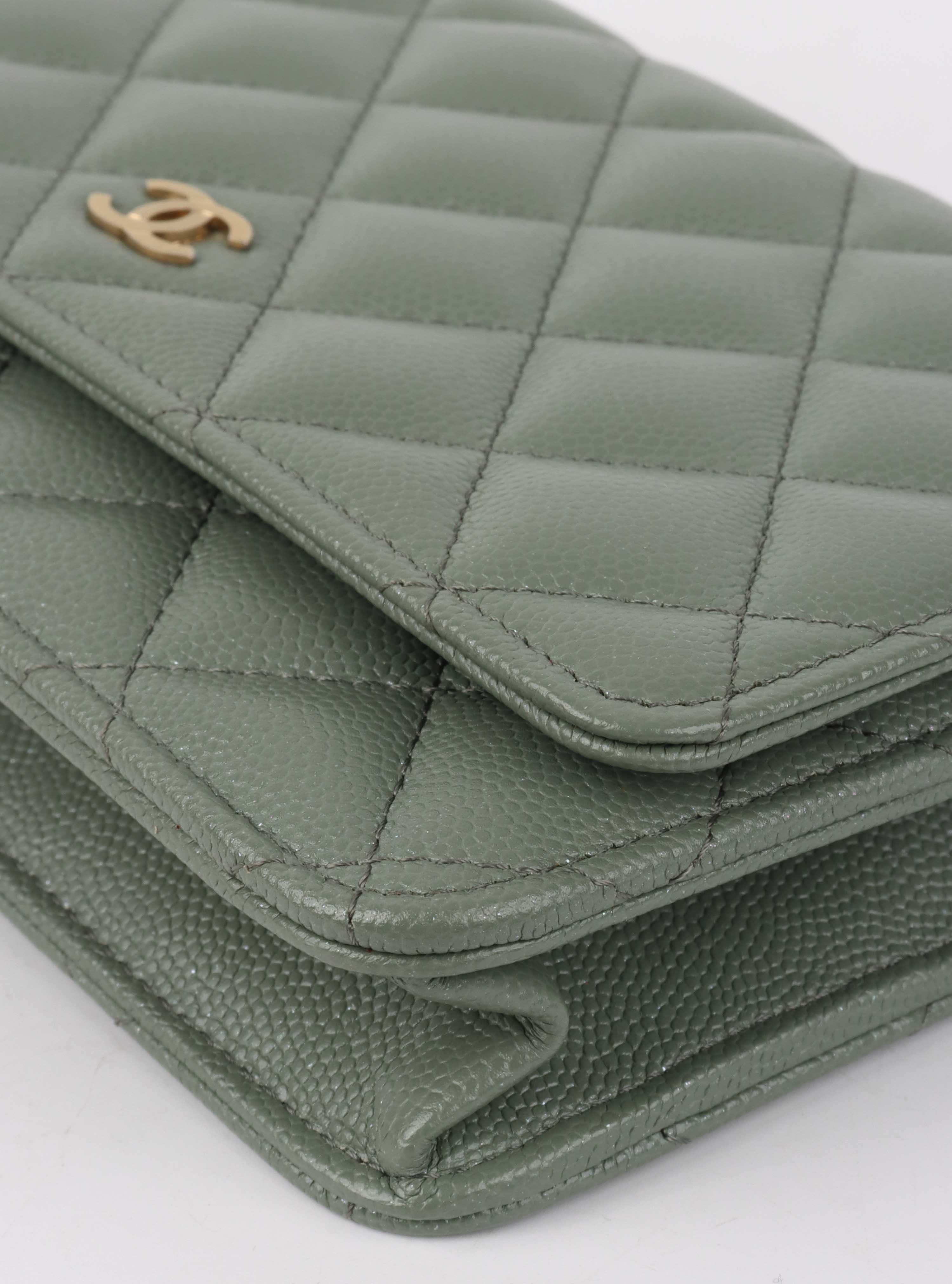 Chanel Green Iridescent Caviar Wallet on Chain.