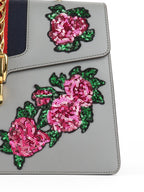 Gucci Medium Grey Floral Sequin Sylvie Top Handle Bag