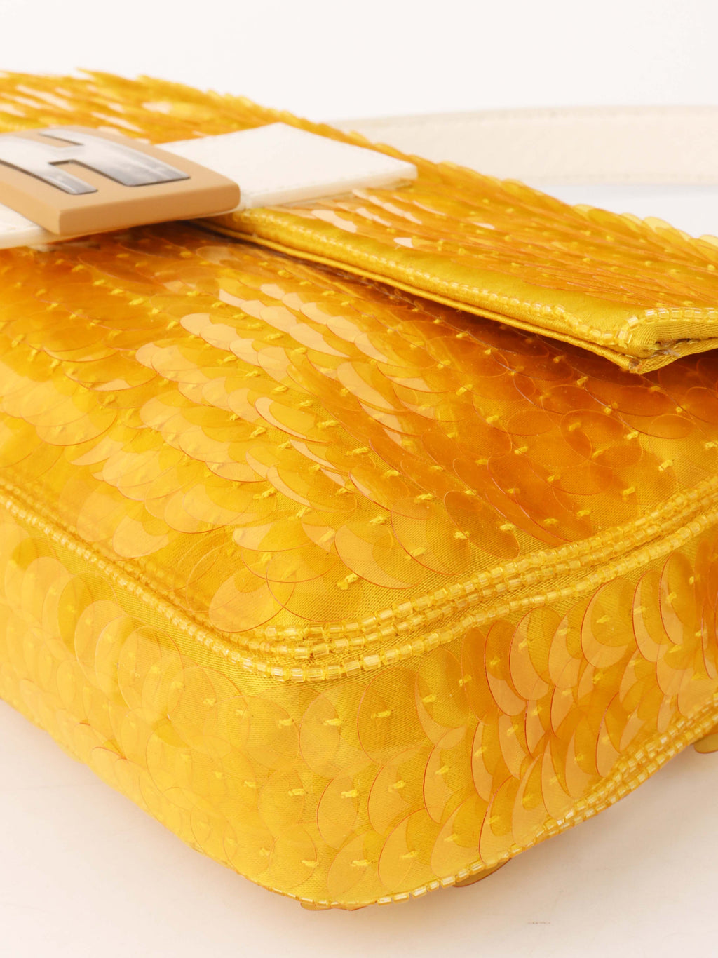 Fendi Yellow Sequin Baguette Shoulder Bag.