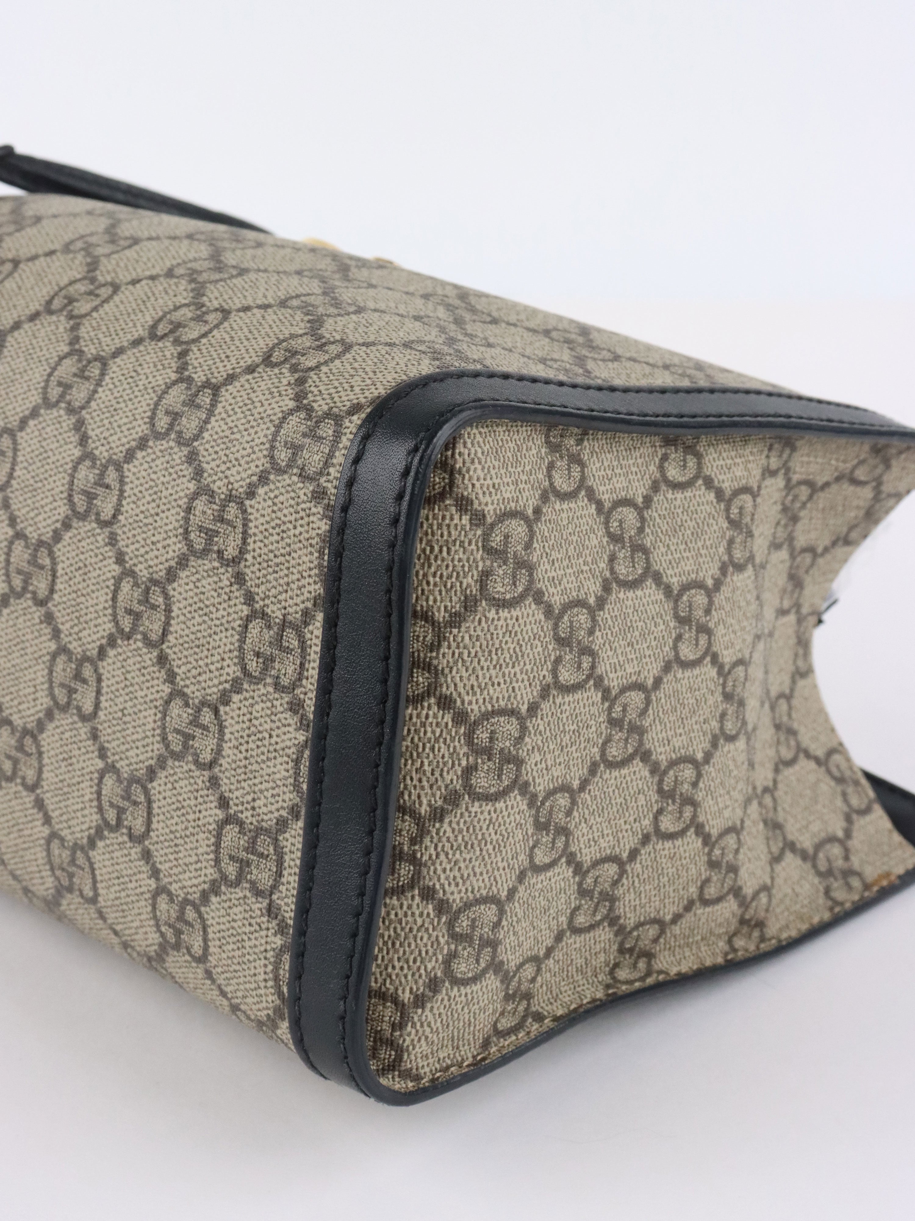 Gucci Small Black GG Supreme Canvas Padlock Tote.