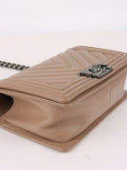 Chanel Dark Beige Chevron Old Medium Caviar Boy Bag