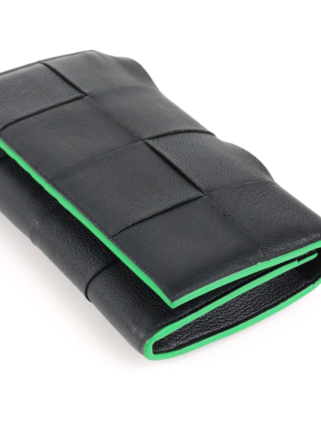 Bottega Veneta Black & Green Long Flap Cassette Wallet