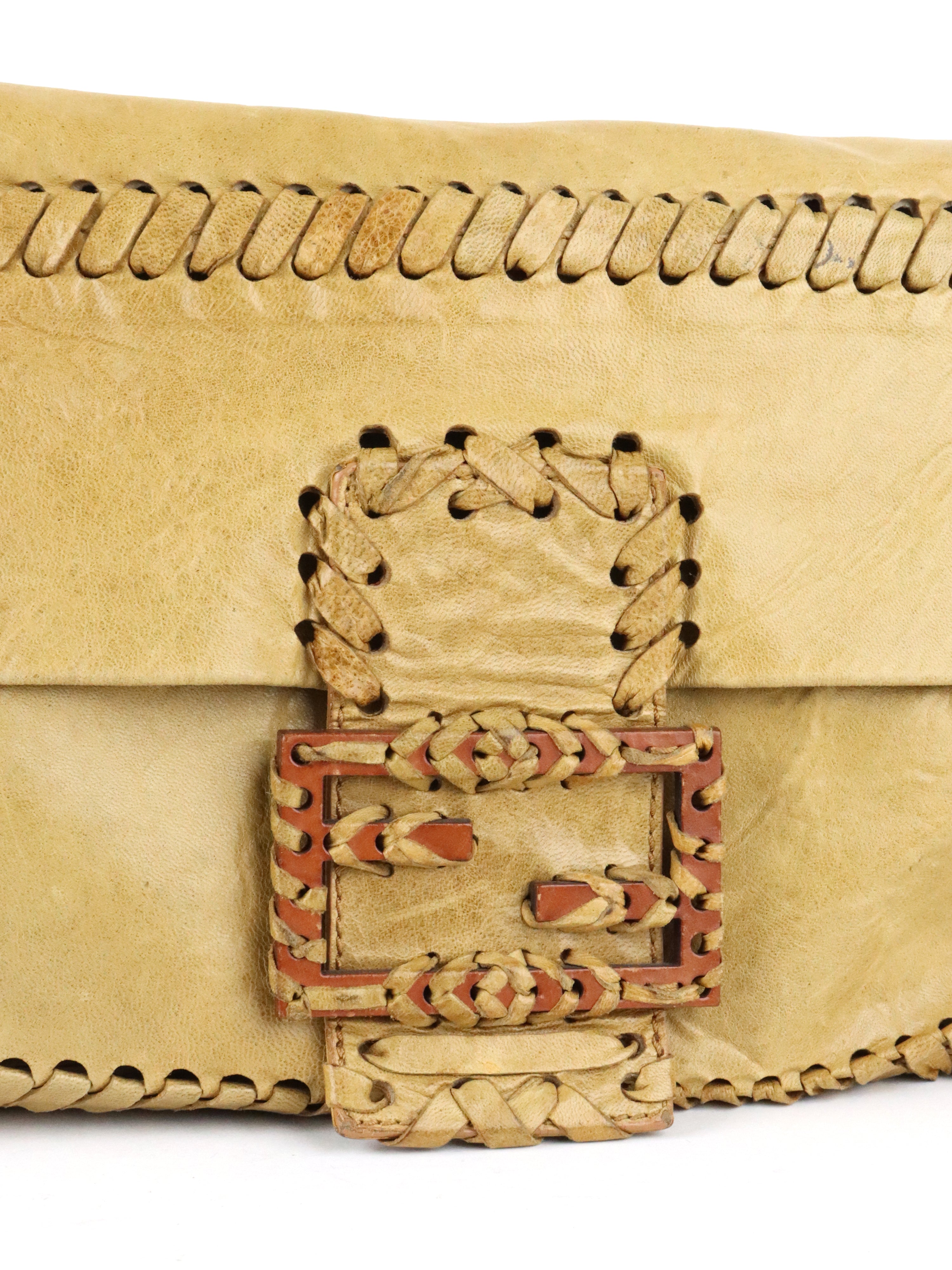 Fendi Vintage Senape Whipstitch Large Baguette