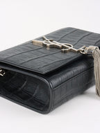 Saint Laurent Black Small Croc Embossed Kate Tassel SHW
