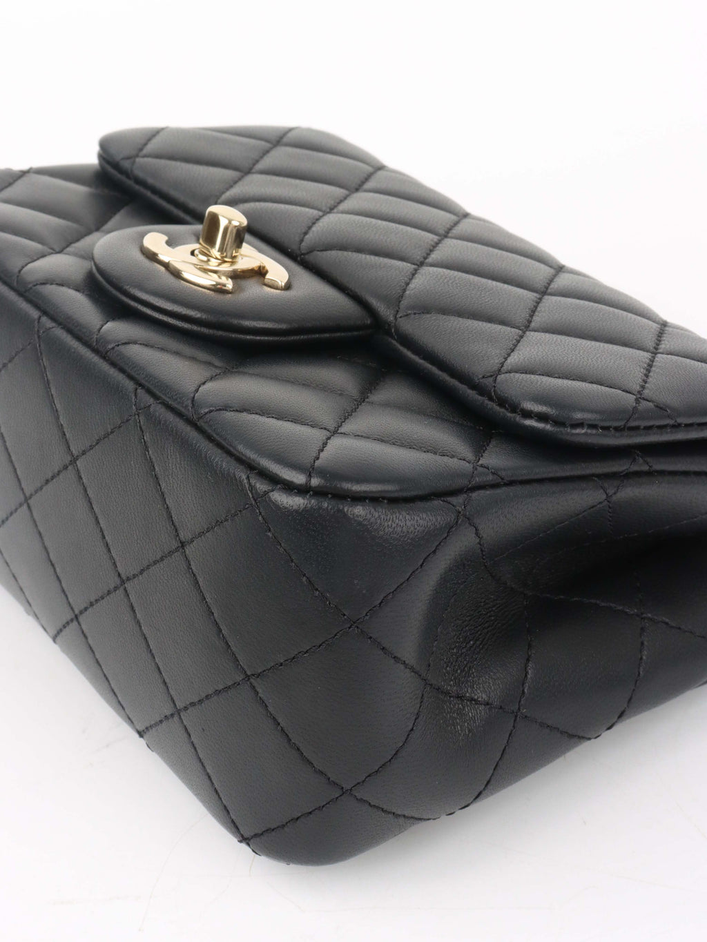Chanel Black Lambskin Square Classic Flap with Pearl Crush