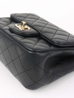 Chanel Black Lambskin Square Classic Flap with Pearl Crush