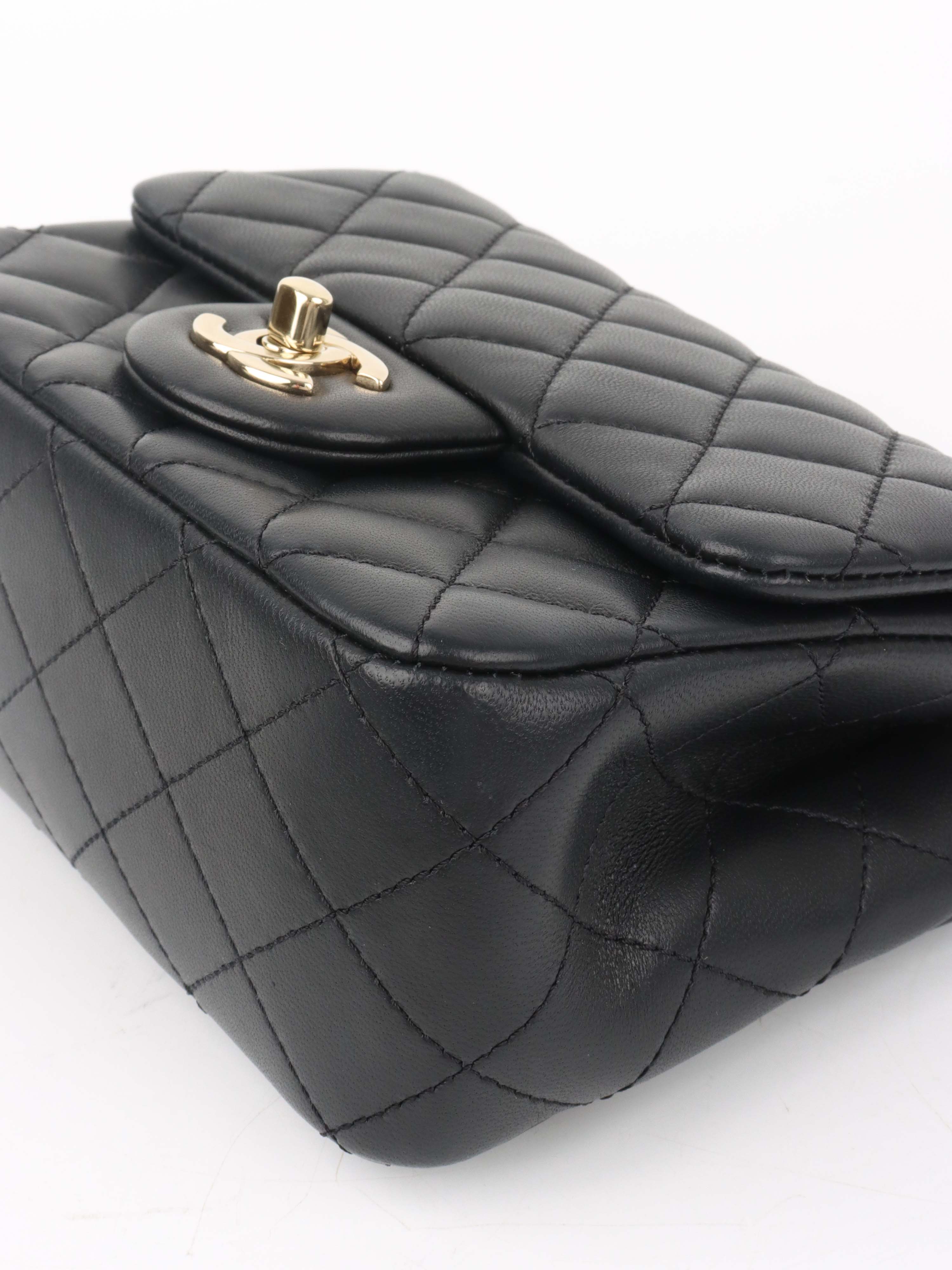 Chanel Black Lambskin Square Classic Flap with Pearl Crush