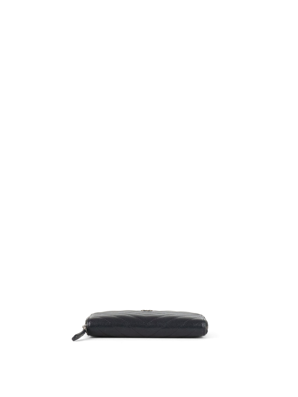 Chanel Irredescent Dark Charcoal Caviar Chevron Zip Wallet