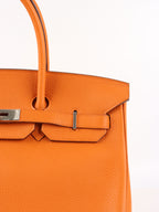 Hermes Birkin 35 Orange H Clemence Leather Stamp J Square