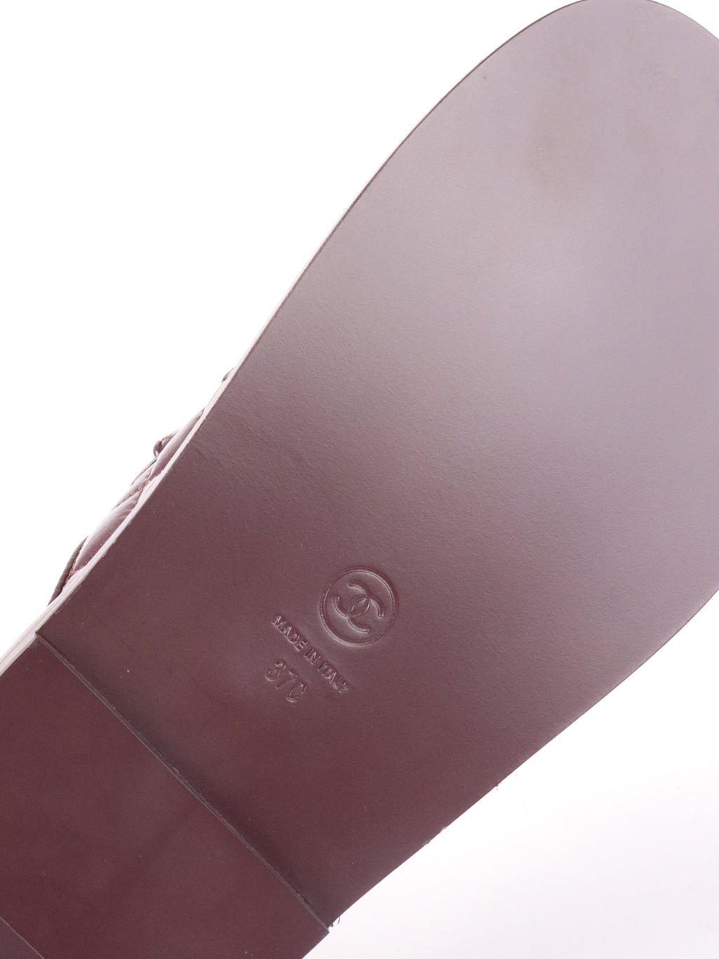 Chanel 21C Burgundy Red Patent Gold CC Logo Mule Slides.