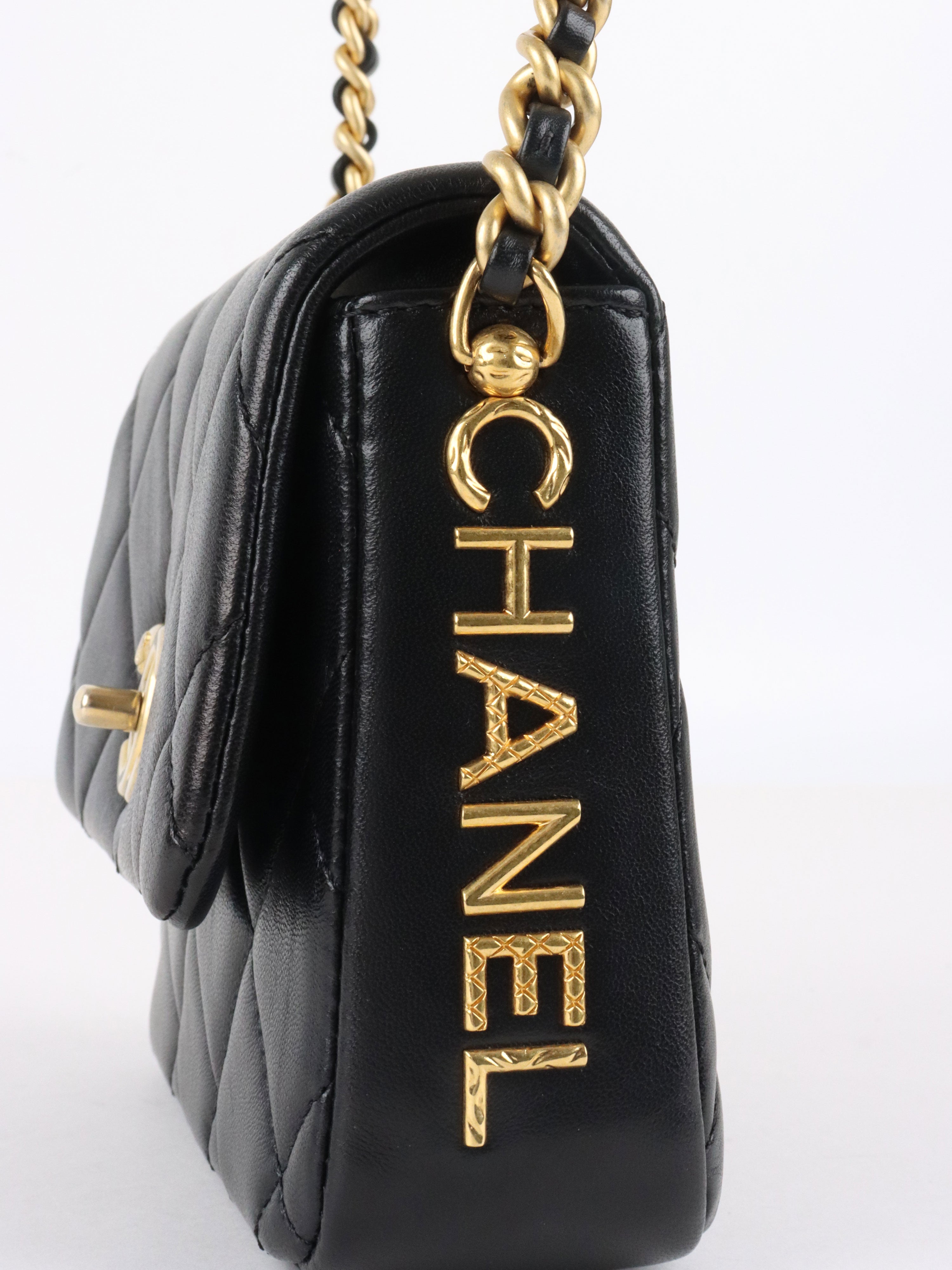 Chanel 21B Black Lambskin Quilted Mini Square Flap Bag GHW