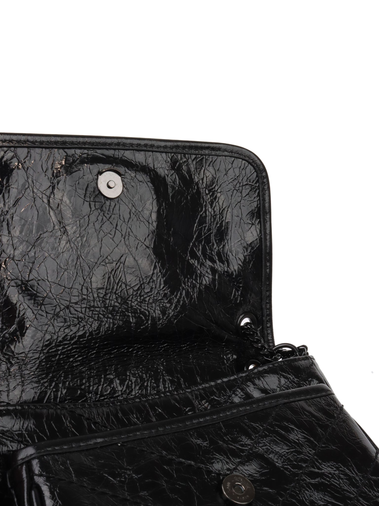 Saint Laurent Niki Shoulder Bag In Black Crinkled Gloss Leather.