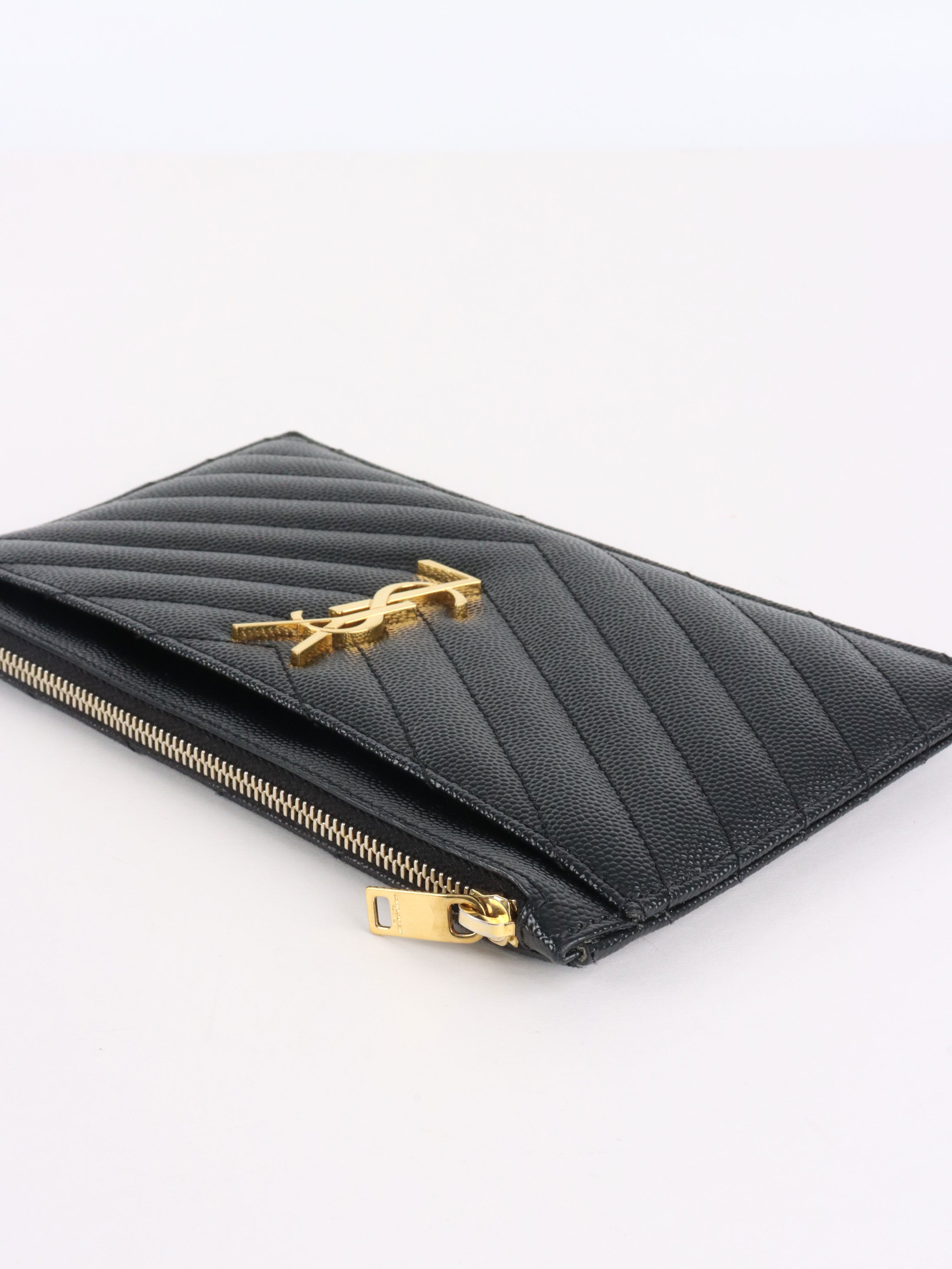 Saint Laurent Black Chevron Bill Pouch.