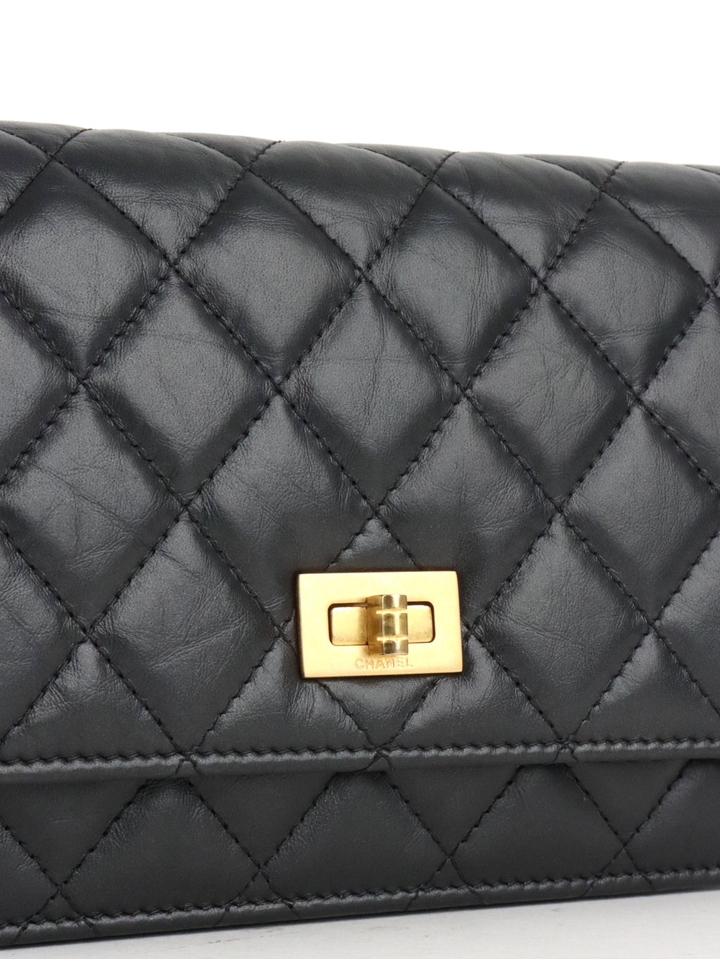 Chanel Black Aged Calfskin 2.55 Wallet On Chain