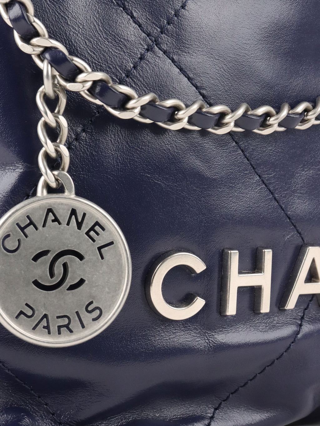 Chanel Mini 22 Navy Shiny Calfskin Quilted Bag