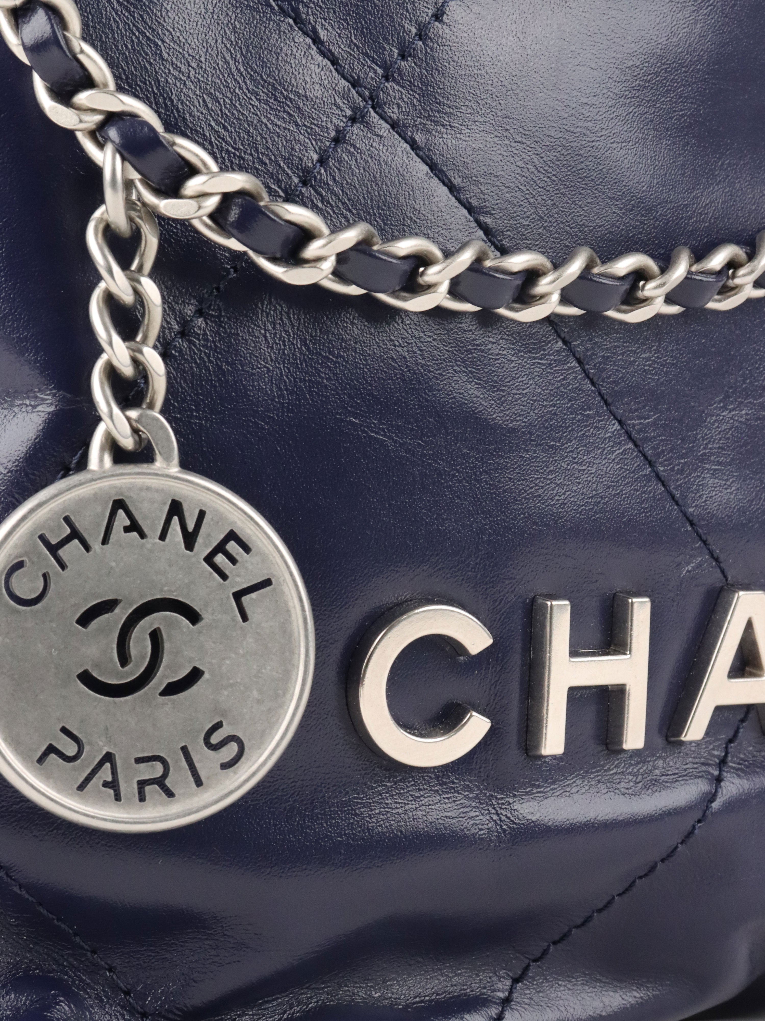 Chanel Mini 22 Navy Shiny Calfskin Quilted Bag