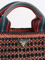 Prada Red/Black Madras Woven Leather Tote Bag