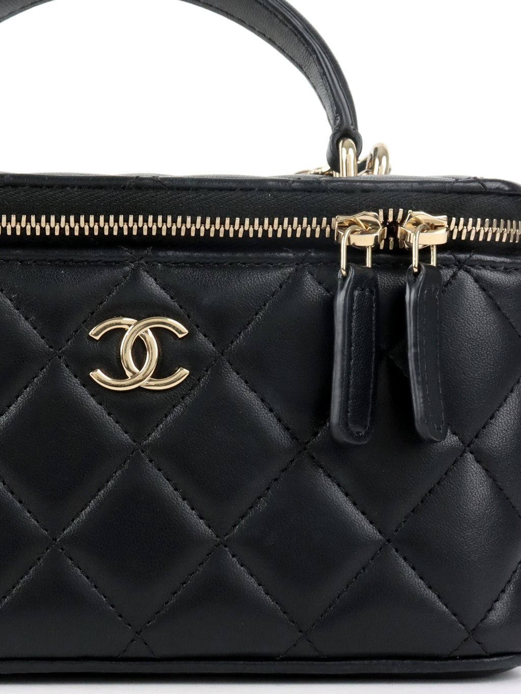 Chanel Black Lambskin Vanity Case with Handle LGHW