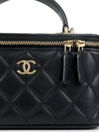 Chanel Black Lambskin Vanity Case with Handle LGHW