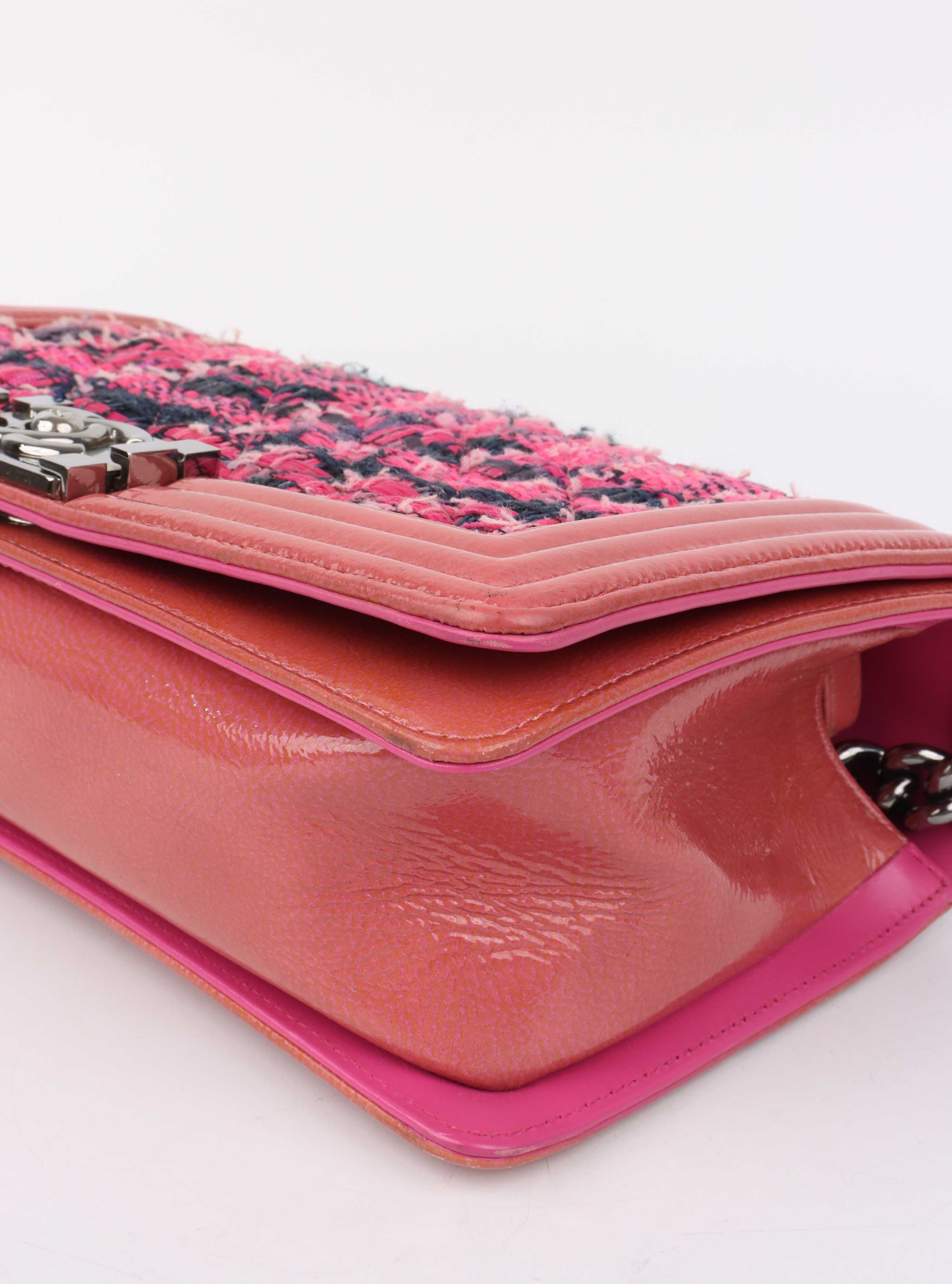Chanel Medium Pink Tweed Boy Bag.