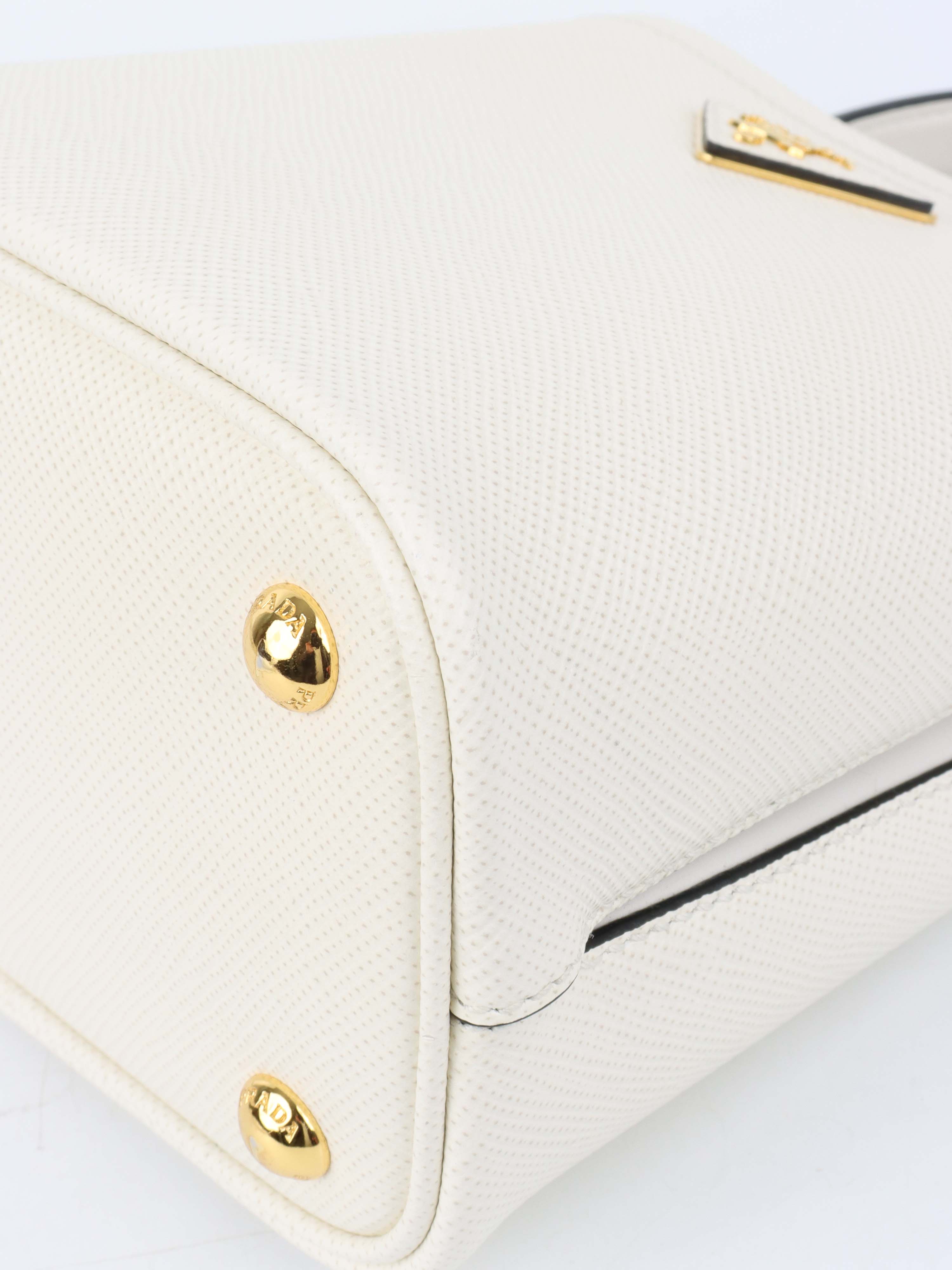 Prada Small Saffiano White Panier Bag.