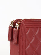 Chanel Burgundy Lambskin Double Zip Wallet on Chain