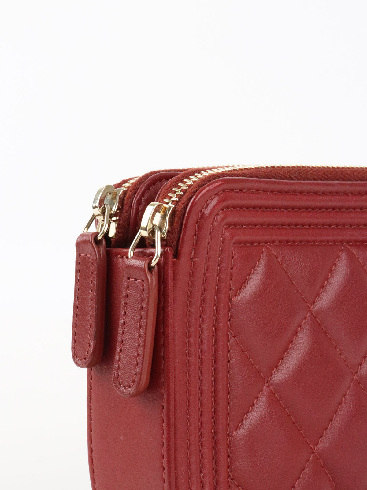 Chanel Burgundy Lambskin Double Zip Wallet on Chain