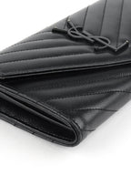 Saint Laurent Black Cassandre Matelasse Large Flap Wallet