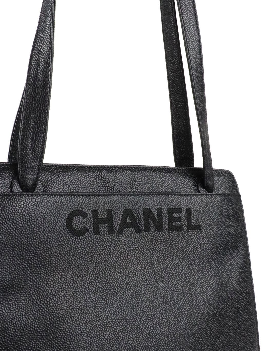 Chanel Vintage Stitched Logo Black Caviar Tote