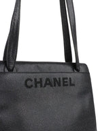 Chanel Vintage Stitched Logo Black Caviar Tote