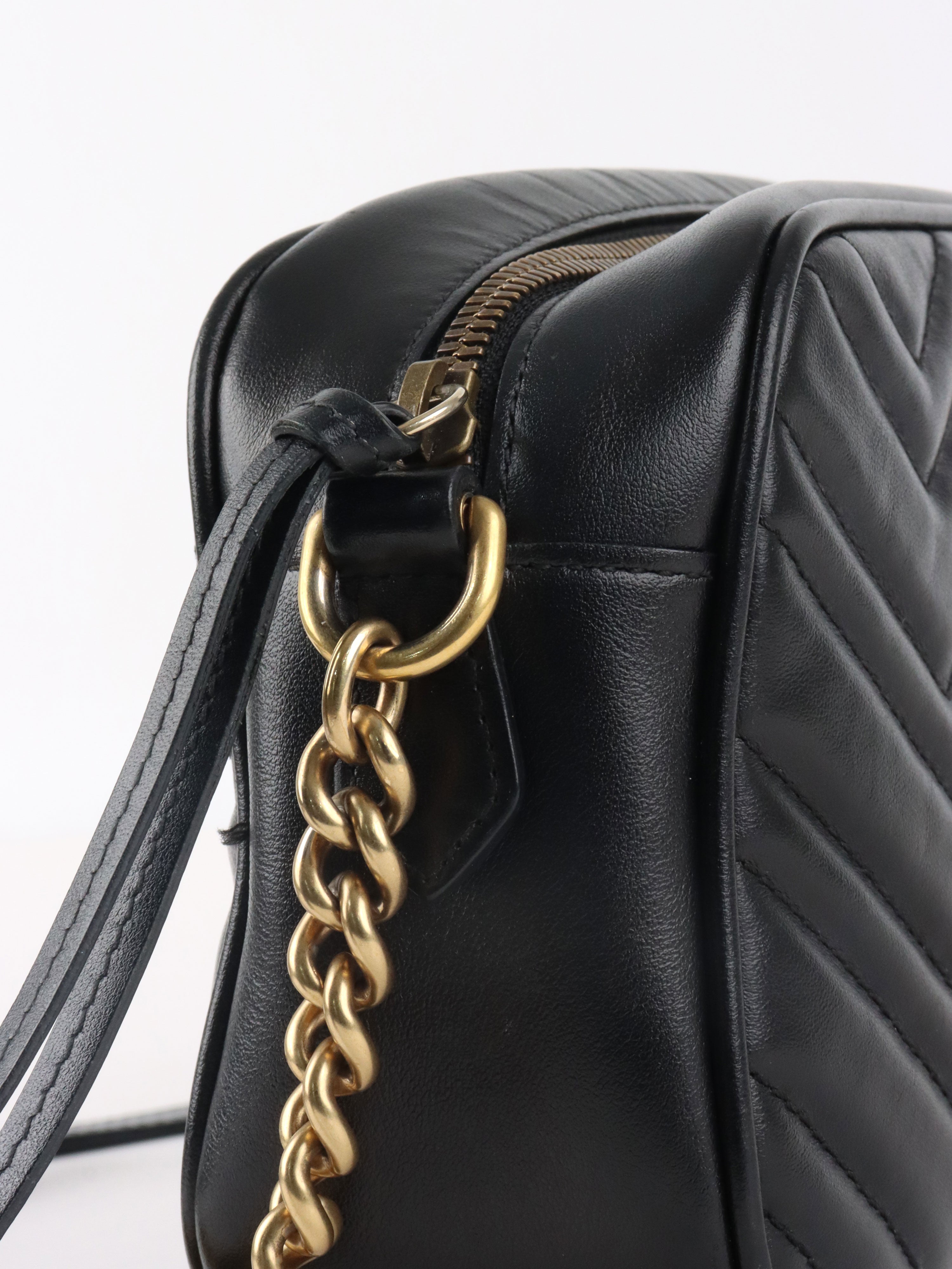 Gucci Black Small GG Marmont Camera Bag.