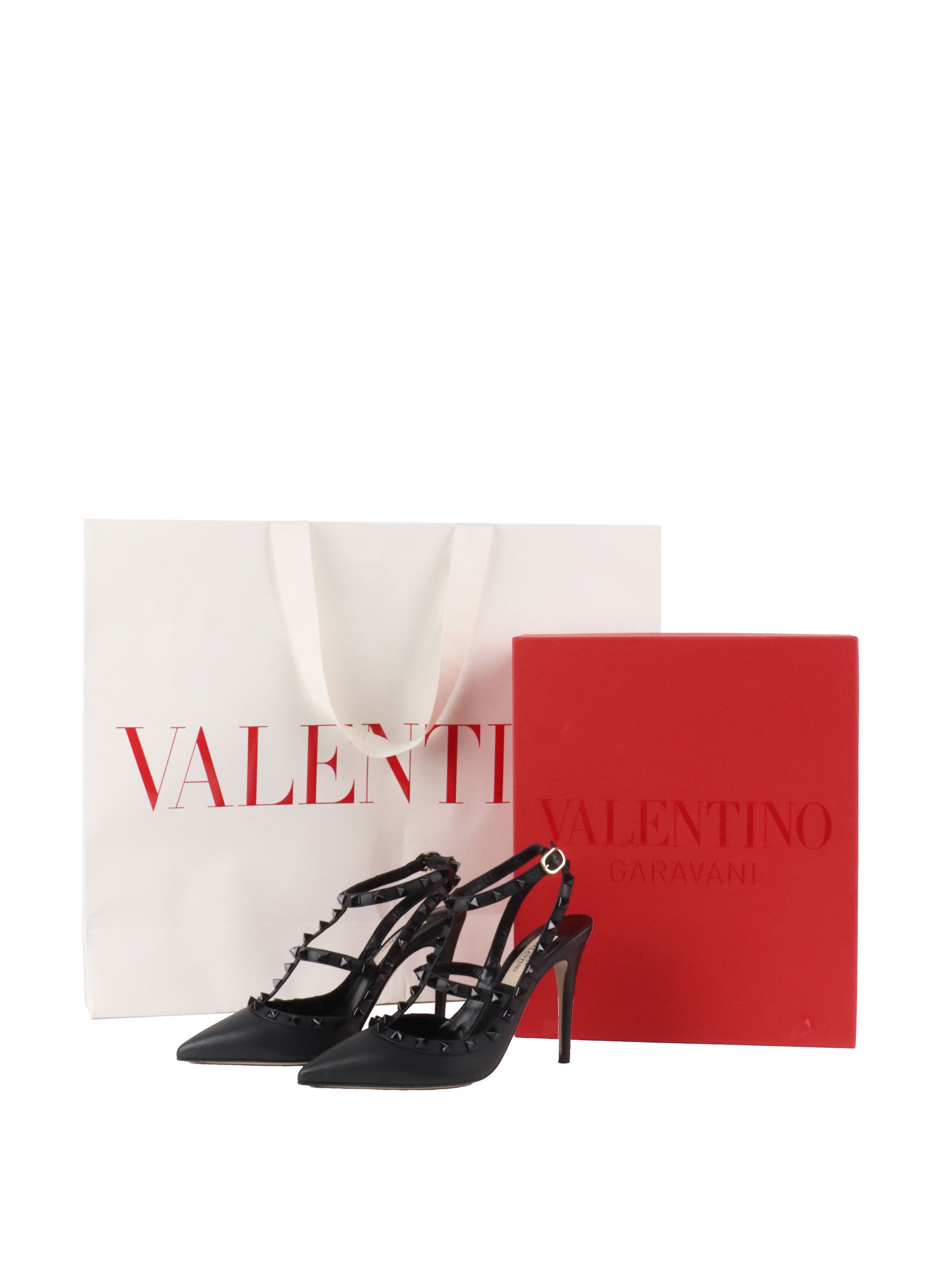 Valentino All Black Rockstud Ankle Strap Pump.