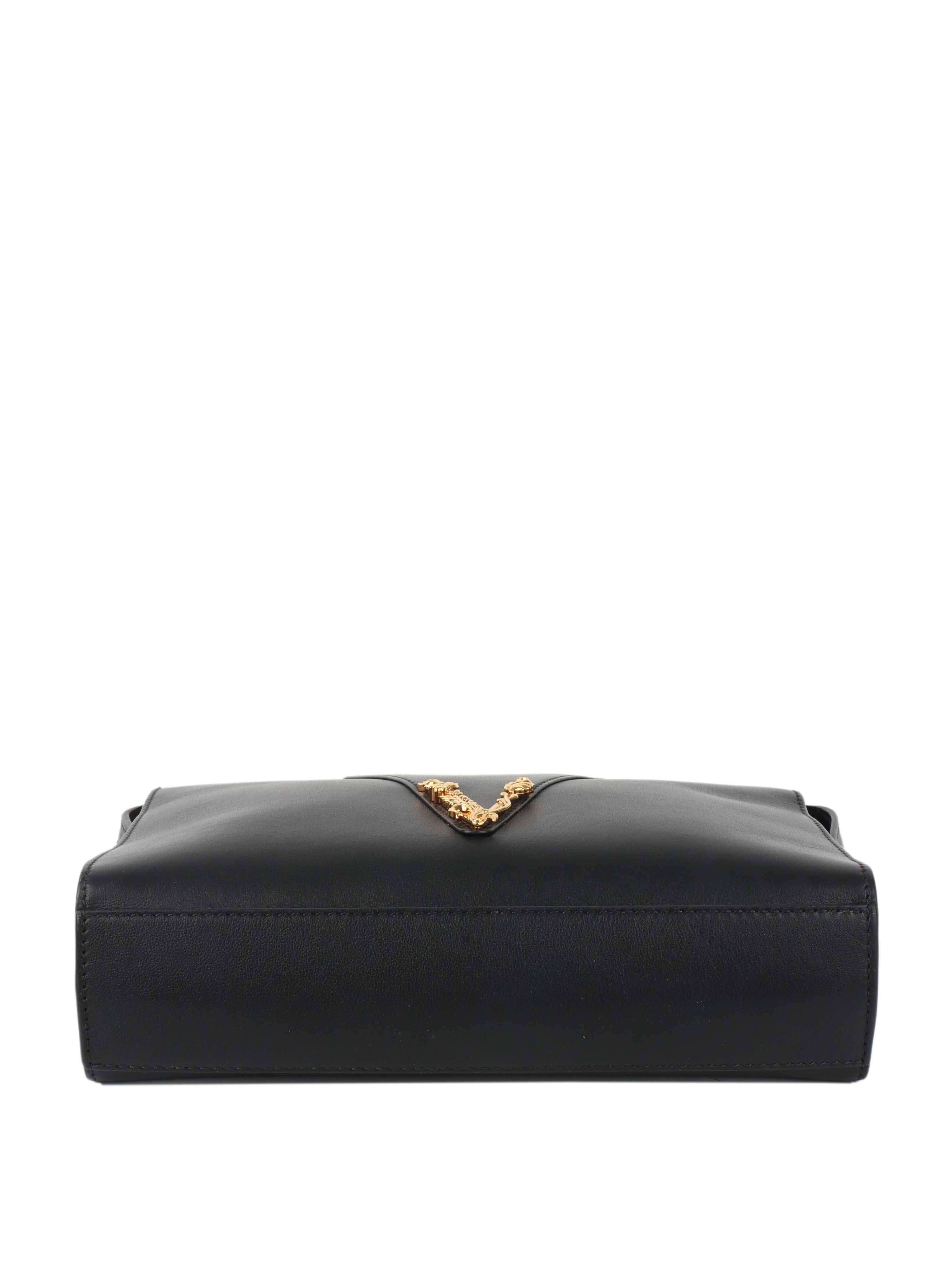 Versace Black Virtus Chain Shoulder Bag.