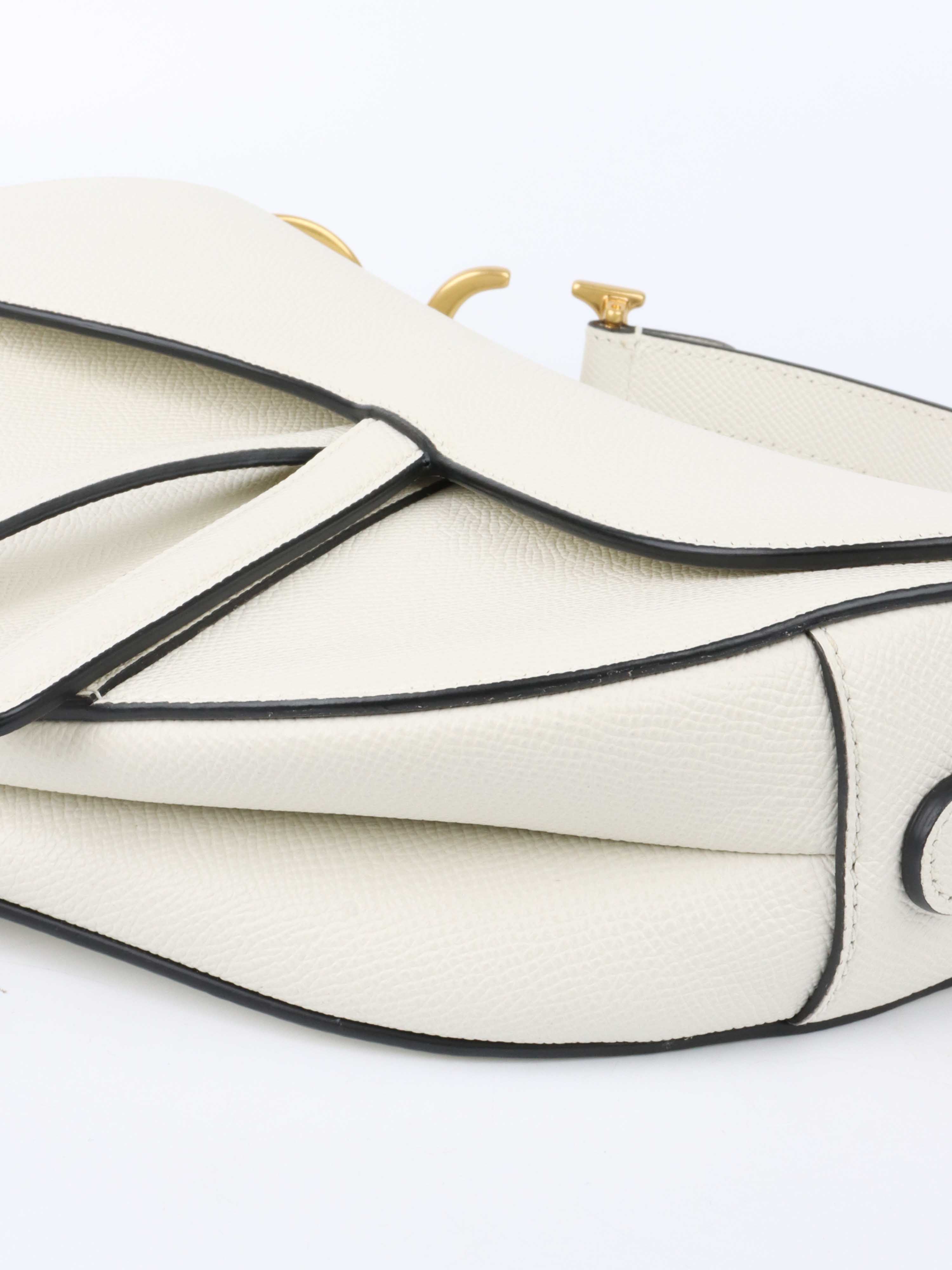 Dior White Saddle Bag with Strap.