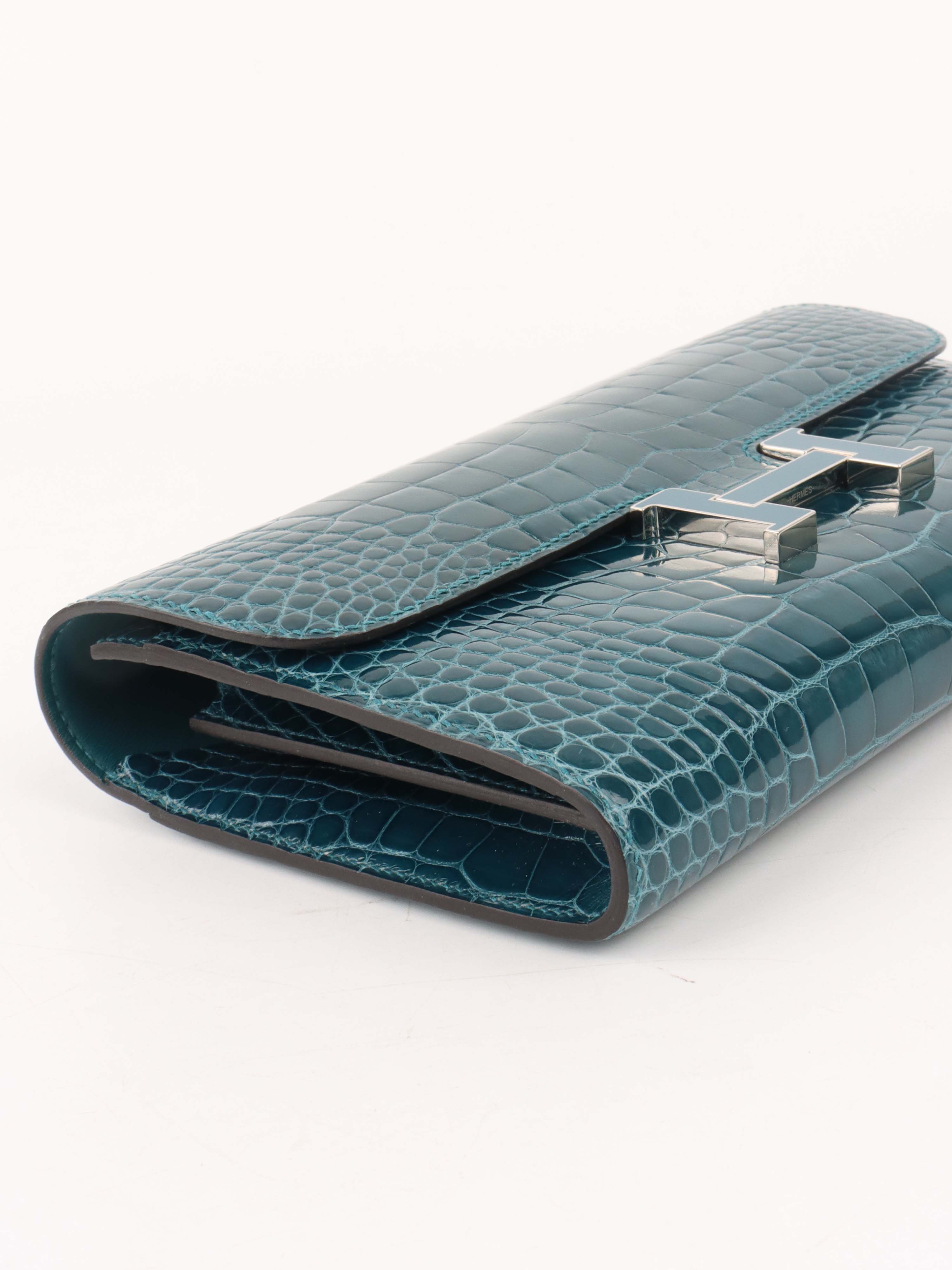 Hermes Alligator Constance Wallet Vert Bosphore.