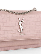 Saint Laurent Mini Pink Sunset Crocodile Embossed Leather Bag
