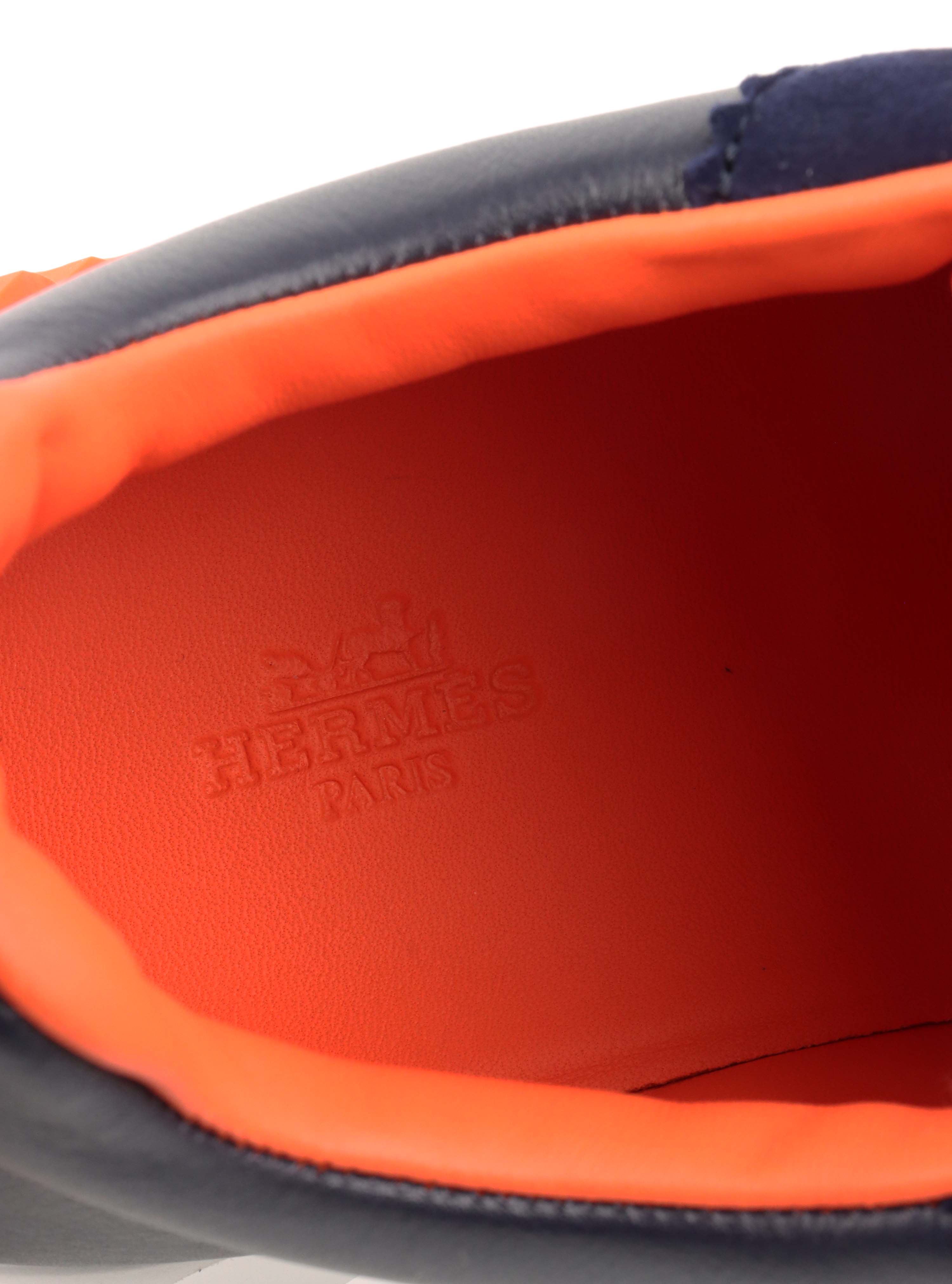 Hermes Navy/Orange Bouncing Sneakers size 42.