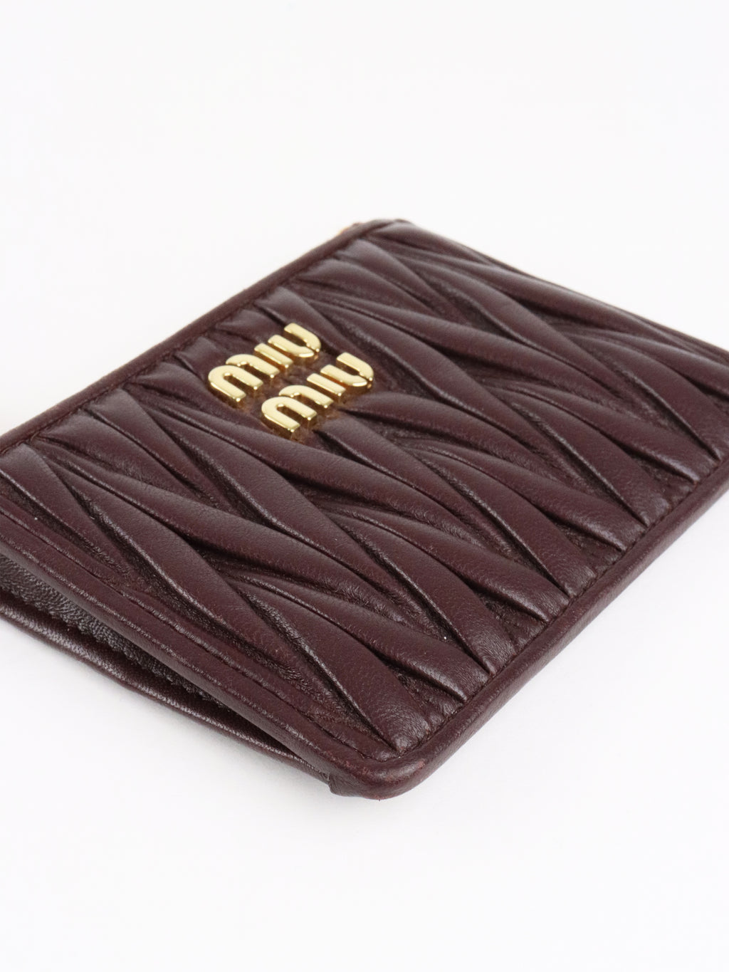 Miu Miu Dark Brown Matelassé Leather Zip Card Holder