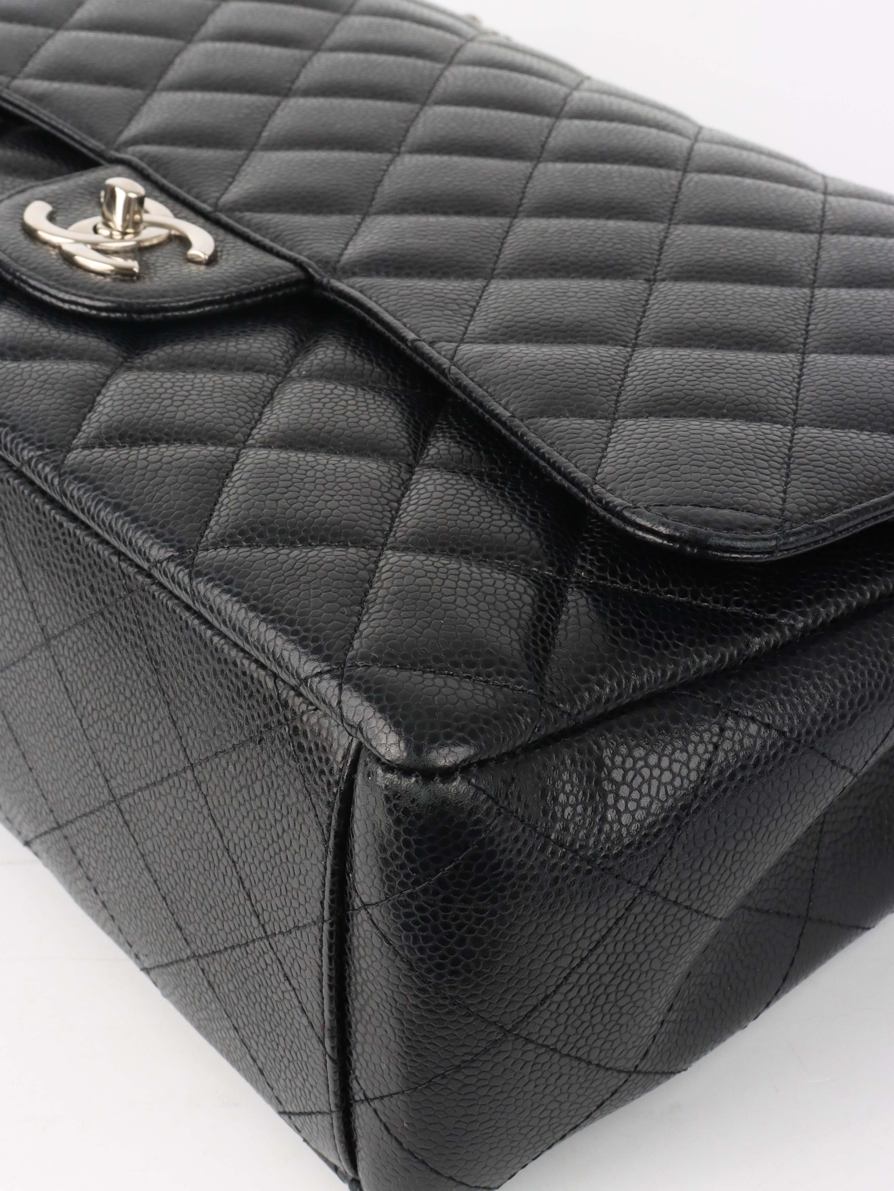 Chanel Black Caviar Maxi Double Classic Flap SHW.