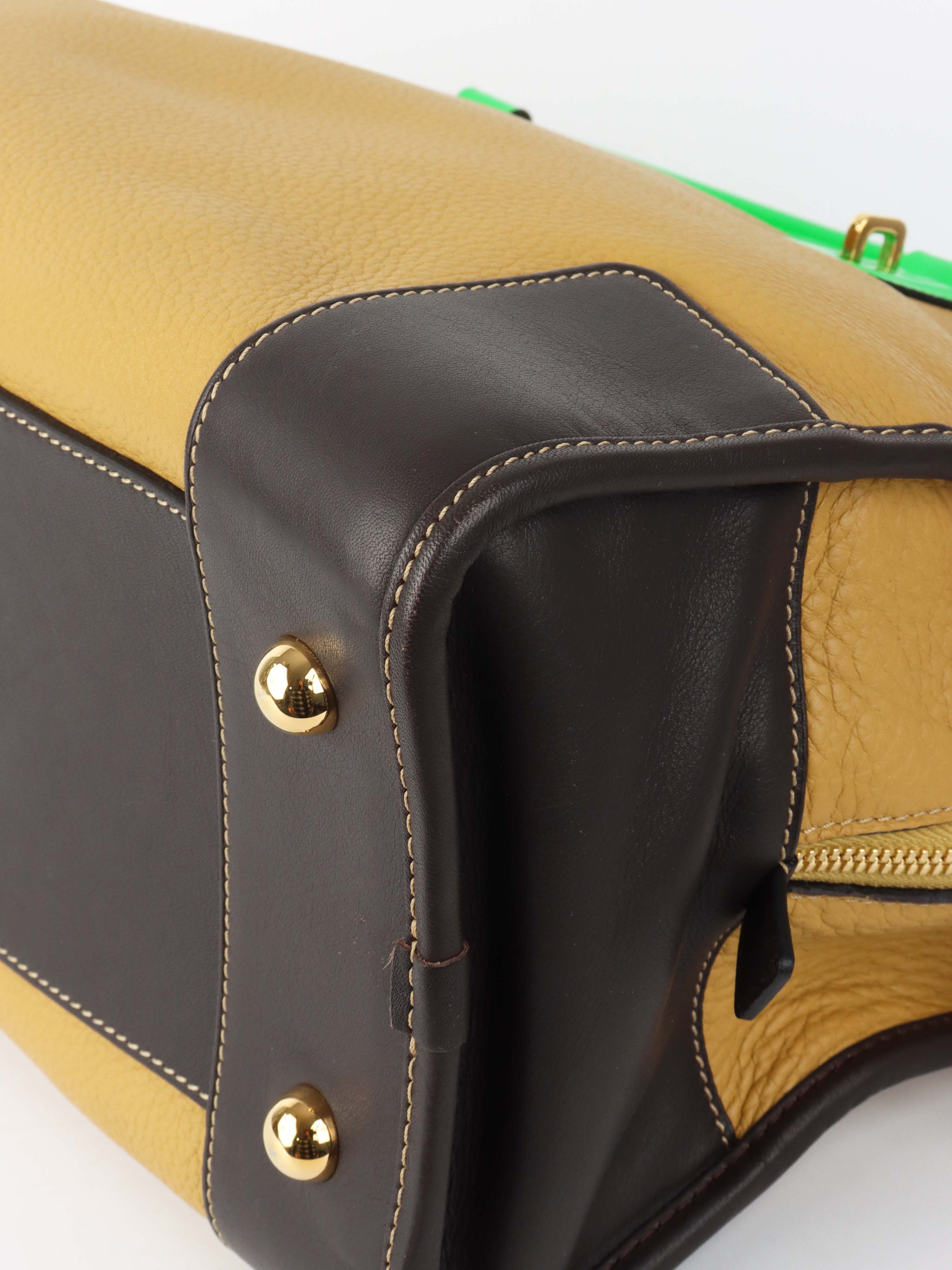 Loewe Amazona 36 Brown/beige with Green Top Handle.