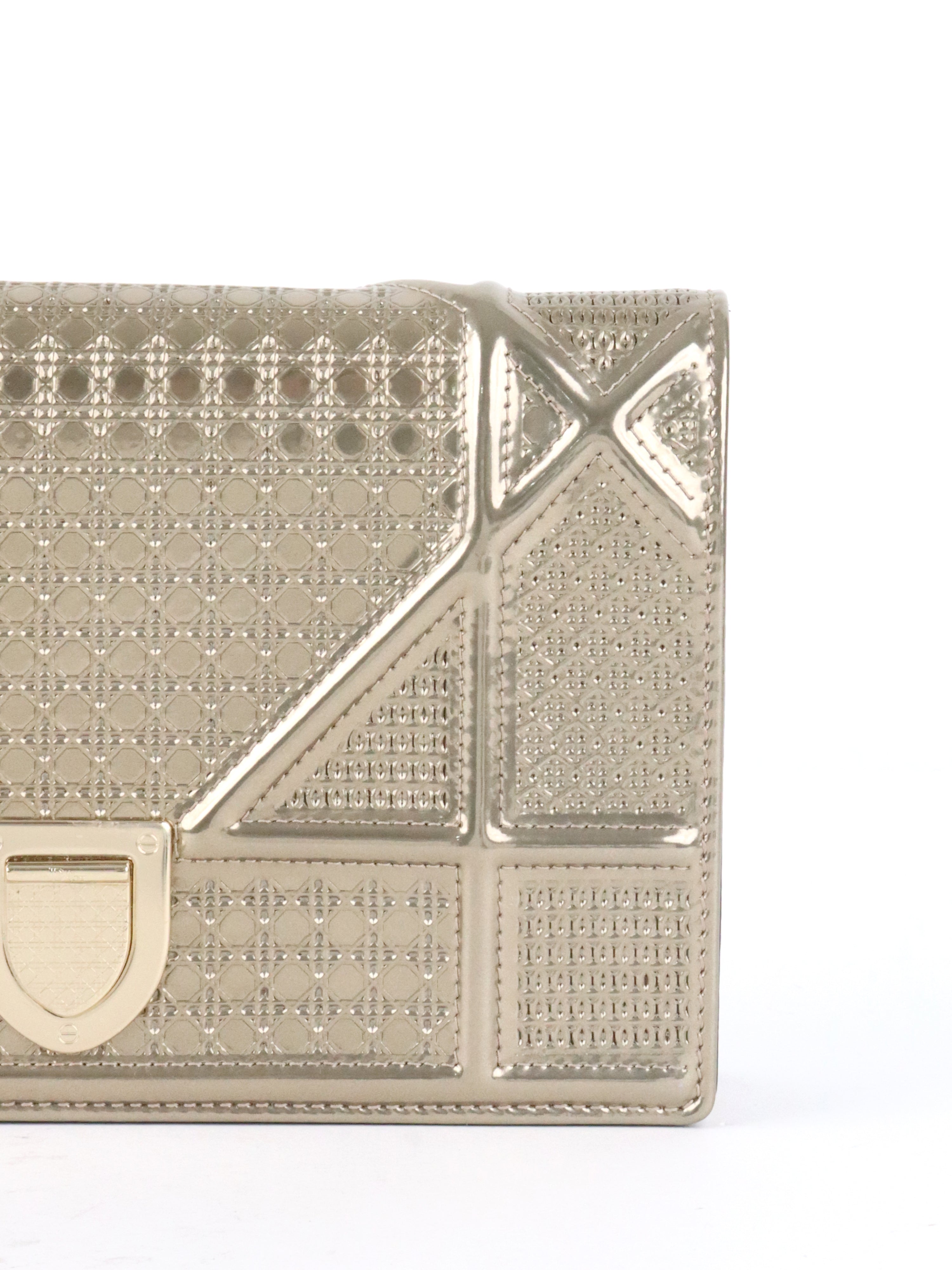 Dior Gold Metallic Diorama Wallet On Chain