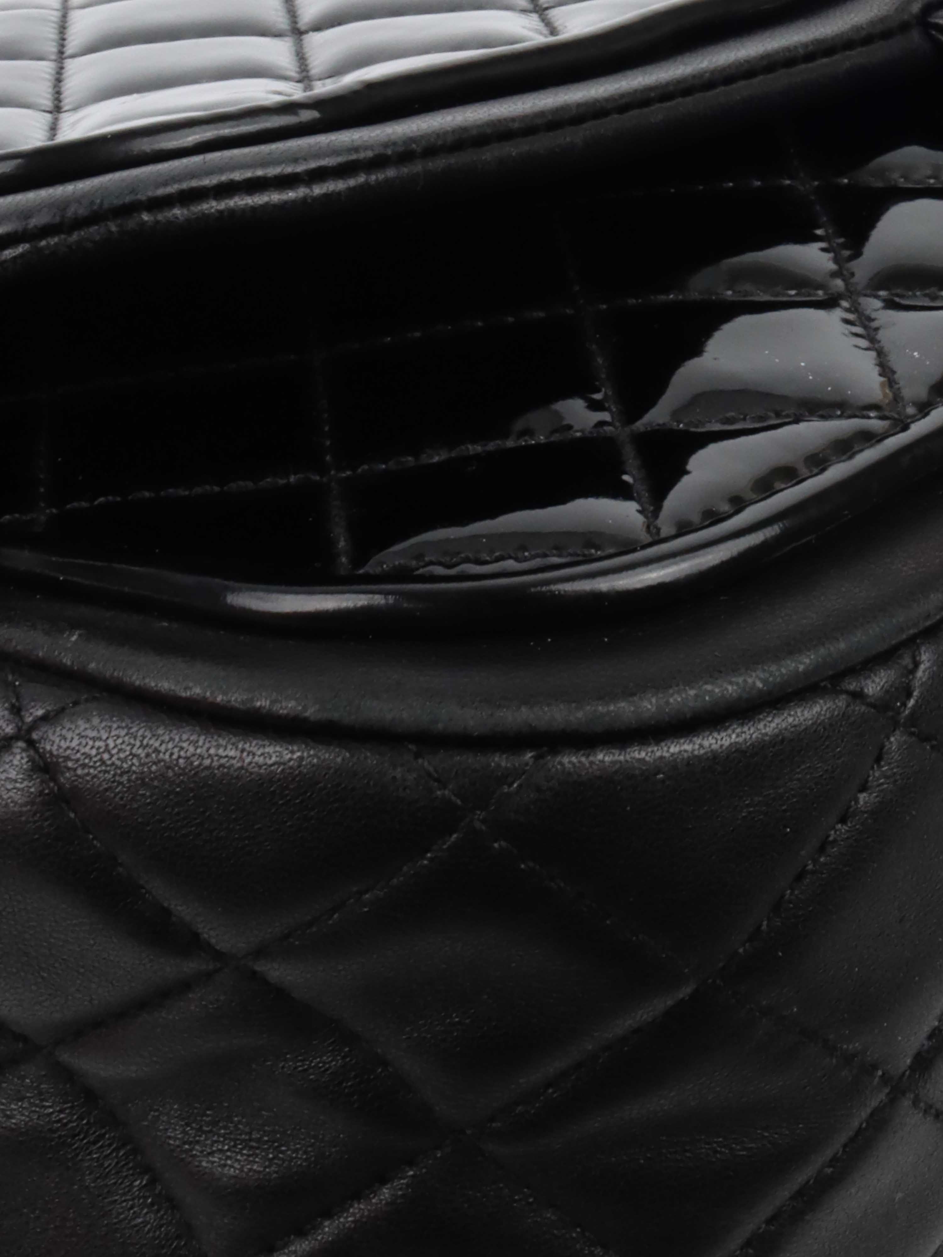Chanel Black Patent Quilted Flap Bag SHW.