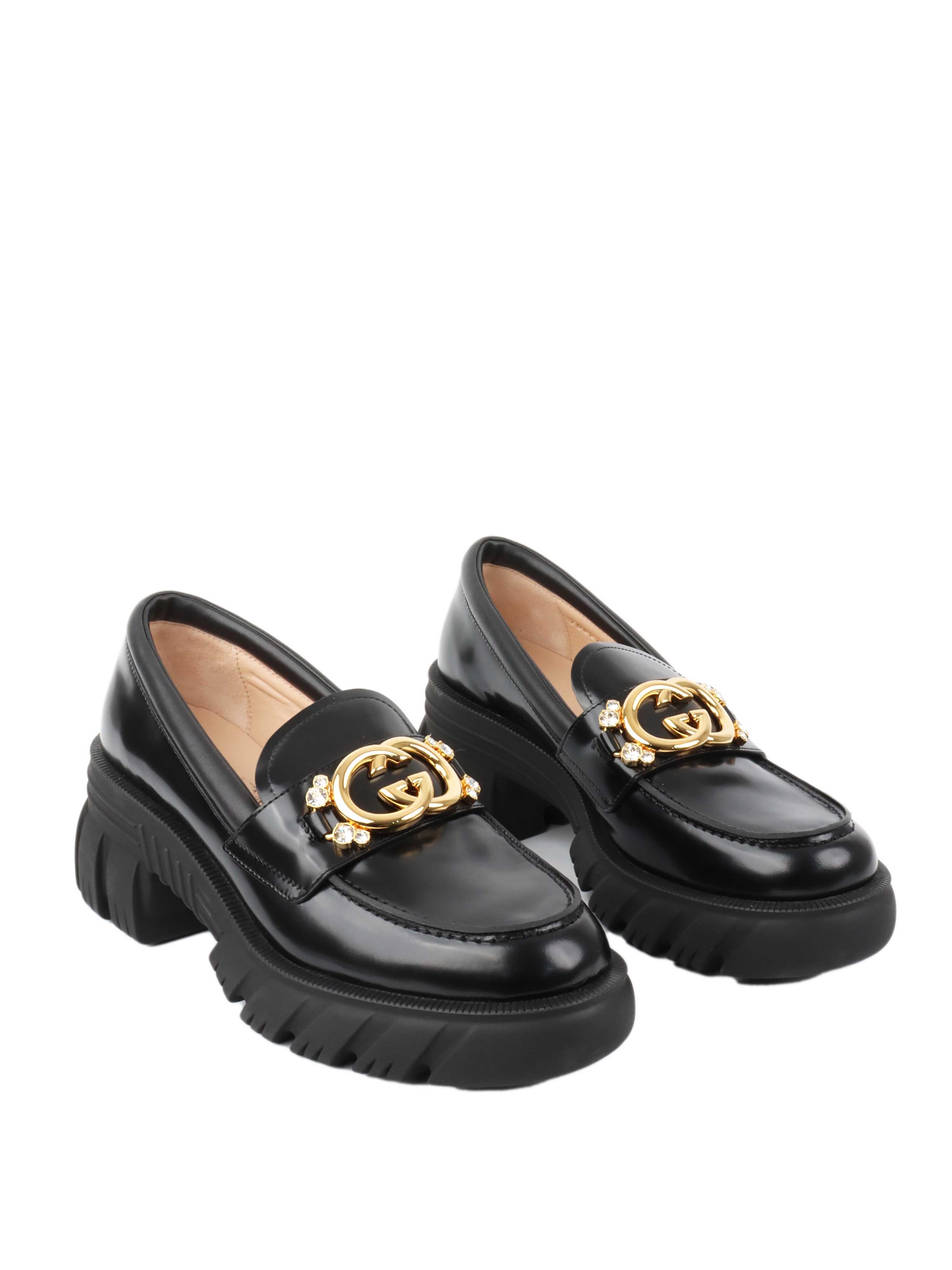 Gucci Interlocking GG & Diamonte Loafers.