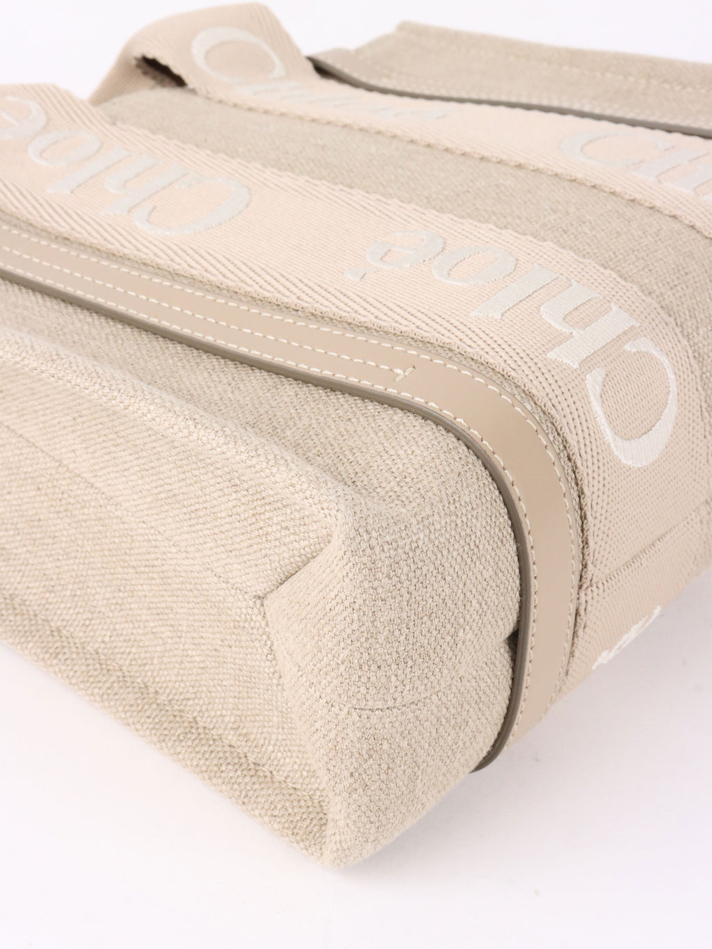 Chloe Neutral Small Woody Linen Tote Bag