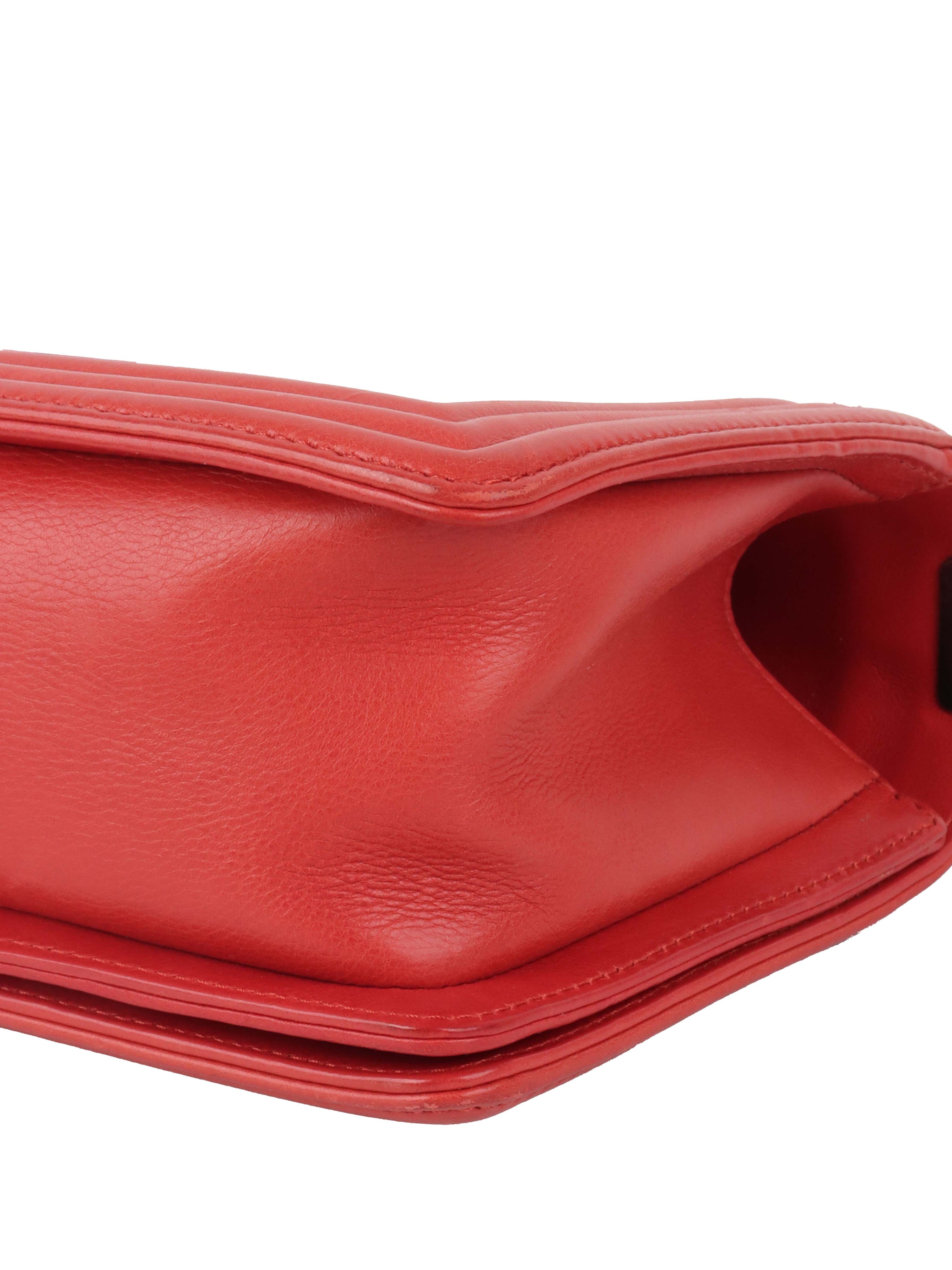 Chanel Red Medium Lambskin Boy Bag SHW.