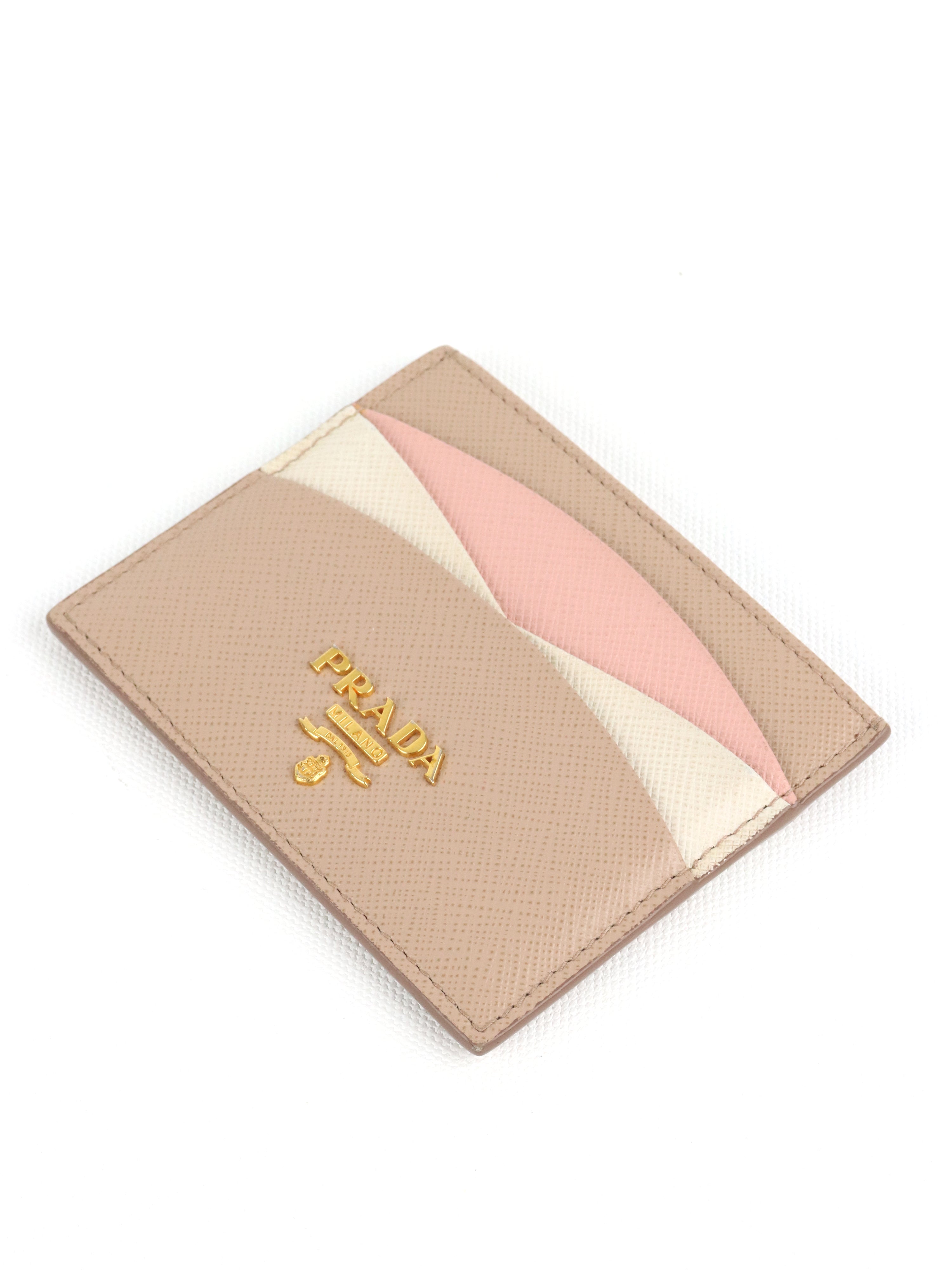 Prada Saffiano Leather Beige/ Pink Card Holder
