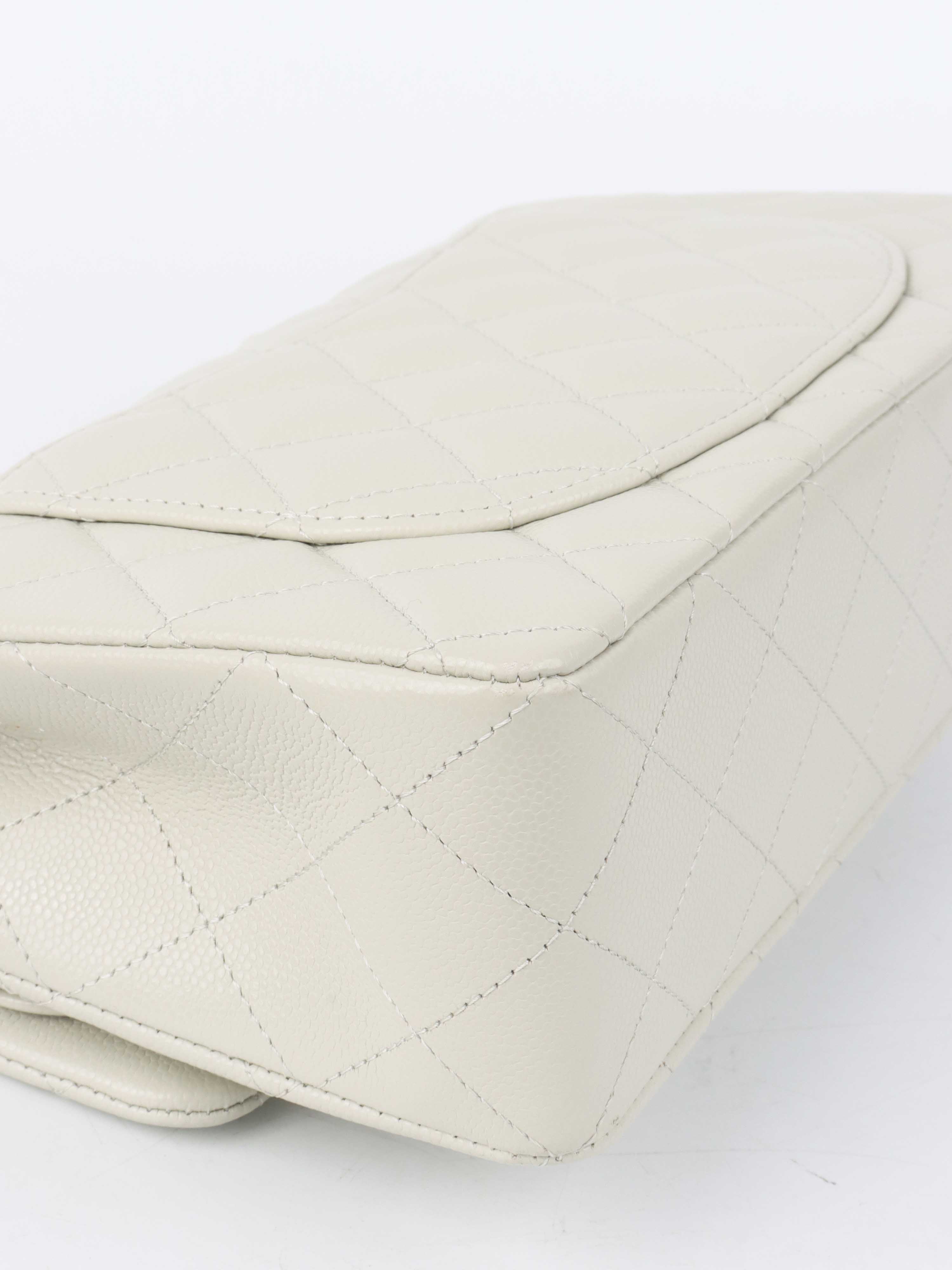 Chanel 21A  Light Grey Caviar Small Classic Flap LGHW.