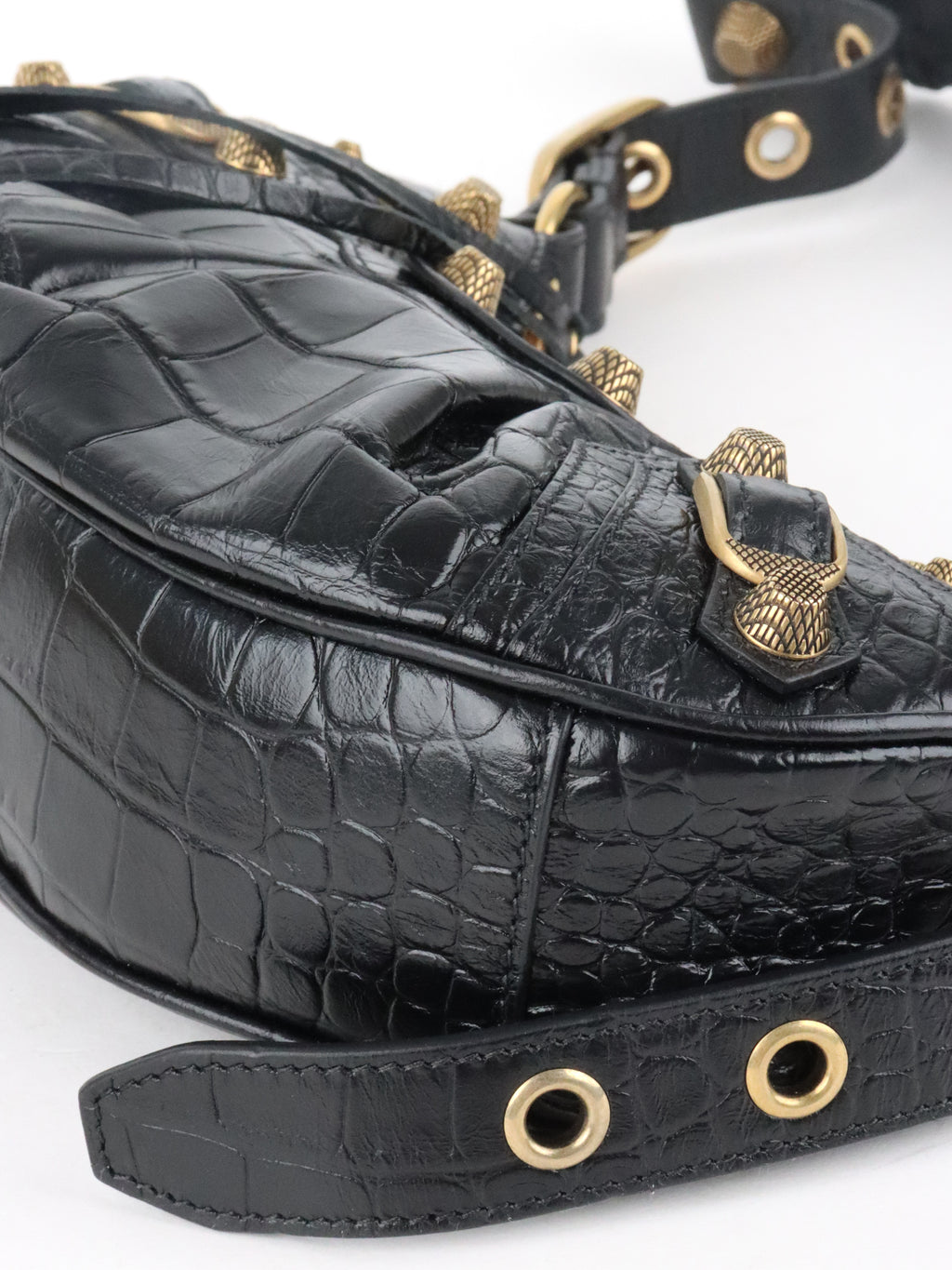Balenciaga Black Crocodile Embossed Le Cagole XS Shoulder Bag